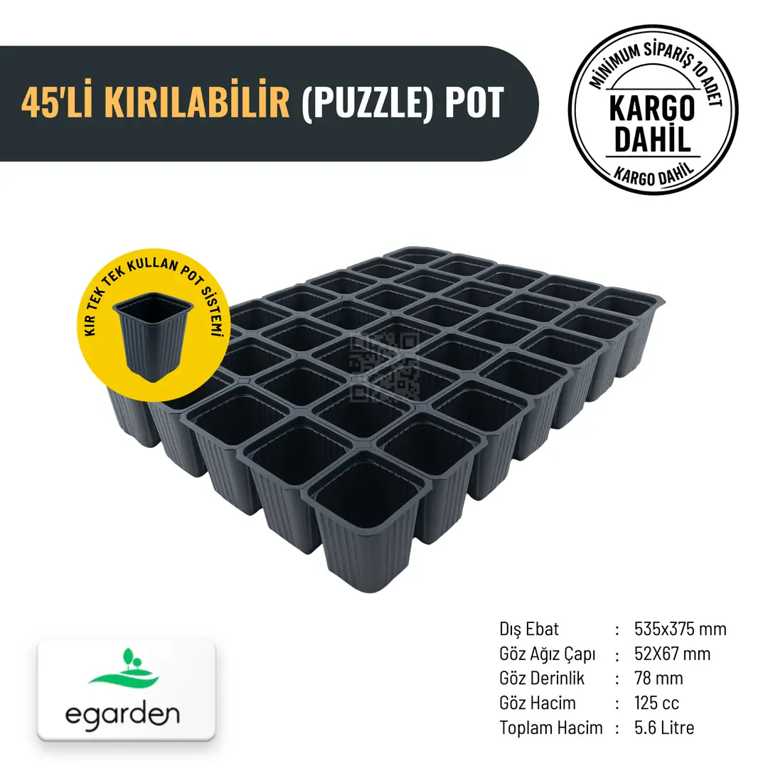45’li Kırılabilir Puzzle Pot (125 cc) | Pratik Fide ve Bitki Yetiştirme