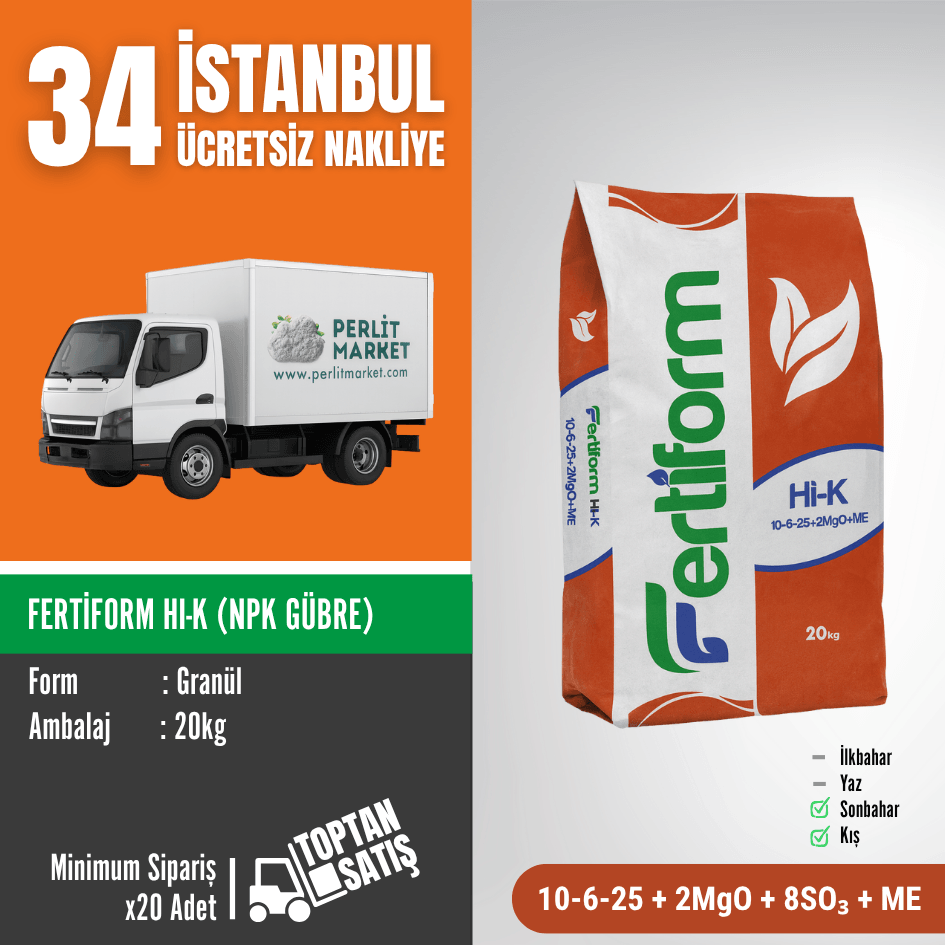Fertiform HI-K 10-6-25 + 2MgO + 8SO₃ + ME | 20 kg – İstanbul Nakliye Dahil