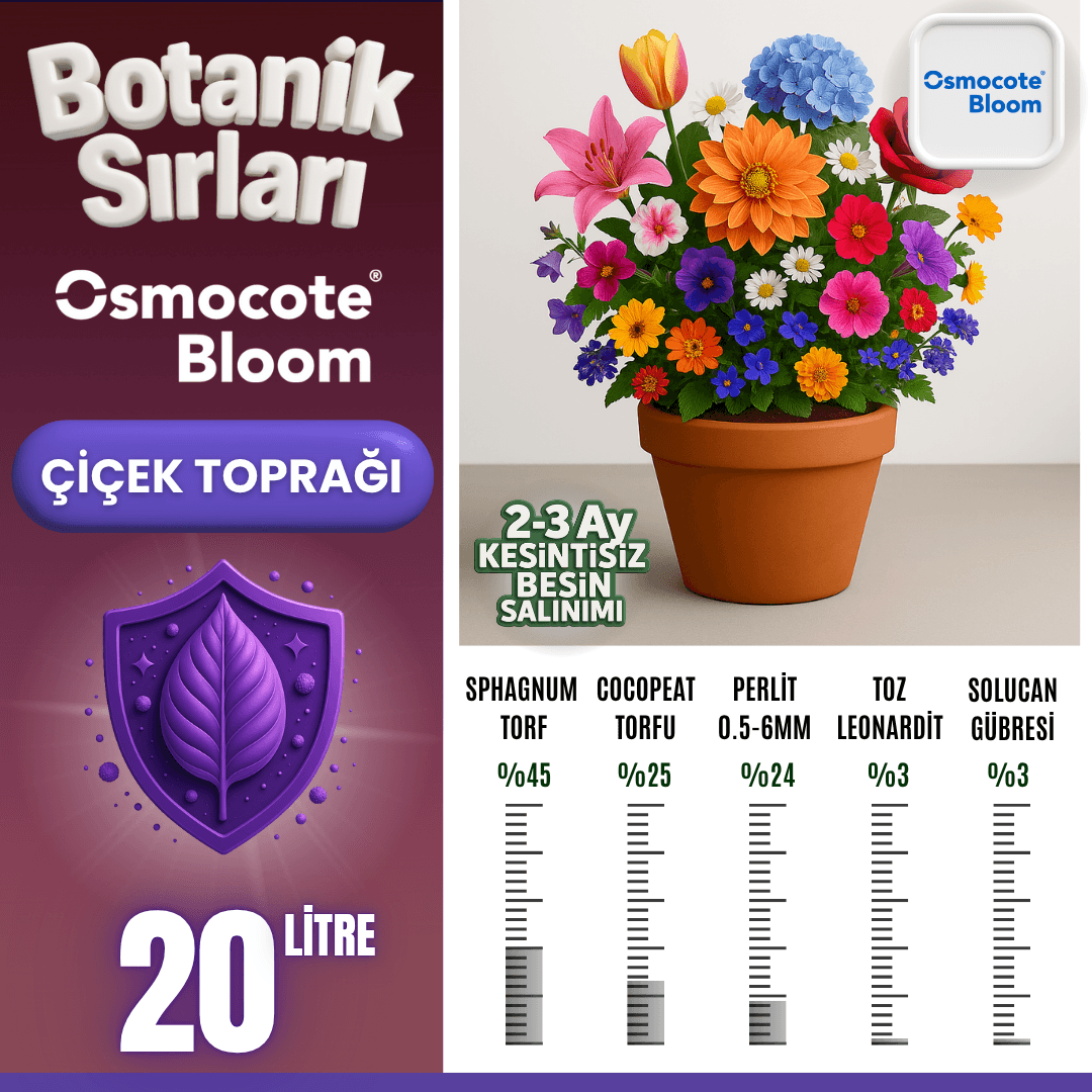 Botanik Sırları Çiçek Toprağı – Osmocote Bloom Katkılı 20 Litre