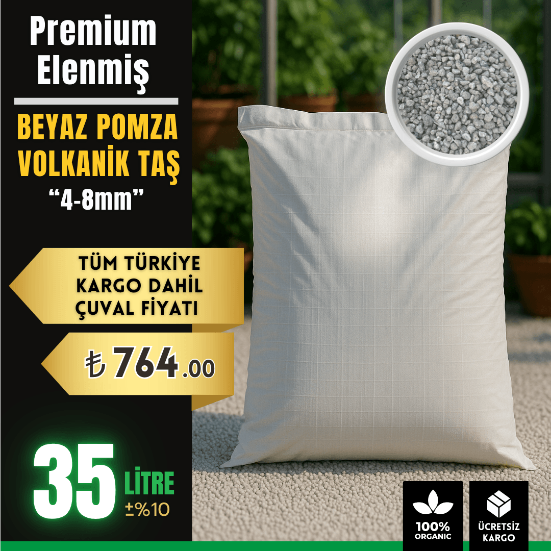 Premium Elenmiş Beyaz Pomza Volkanik Taş (4-8 mm) – 35 Litre