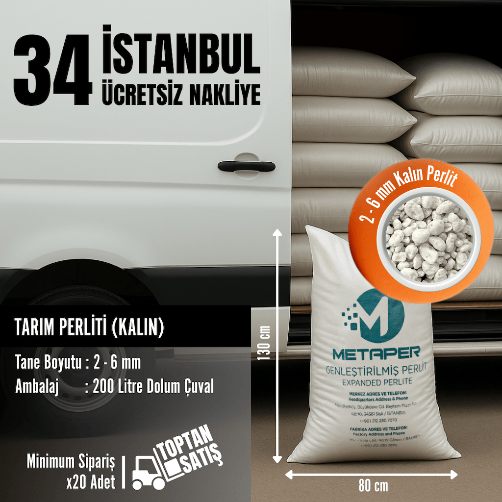 Tarım Perliti 2–6 mm (Kalın) | 200 Litre Çuval – İstanbul Nakliye Dahil