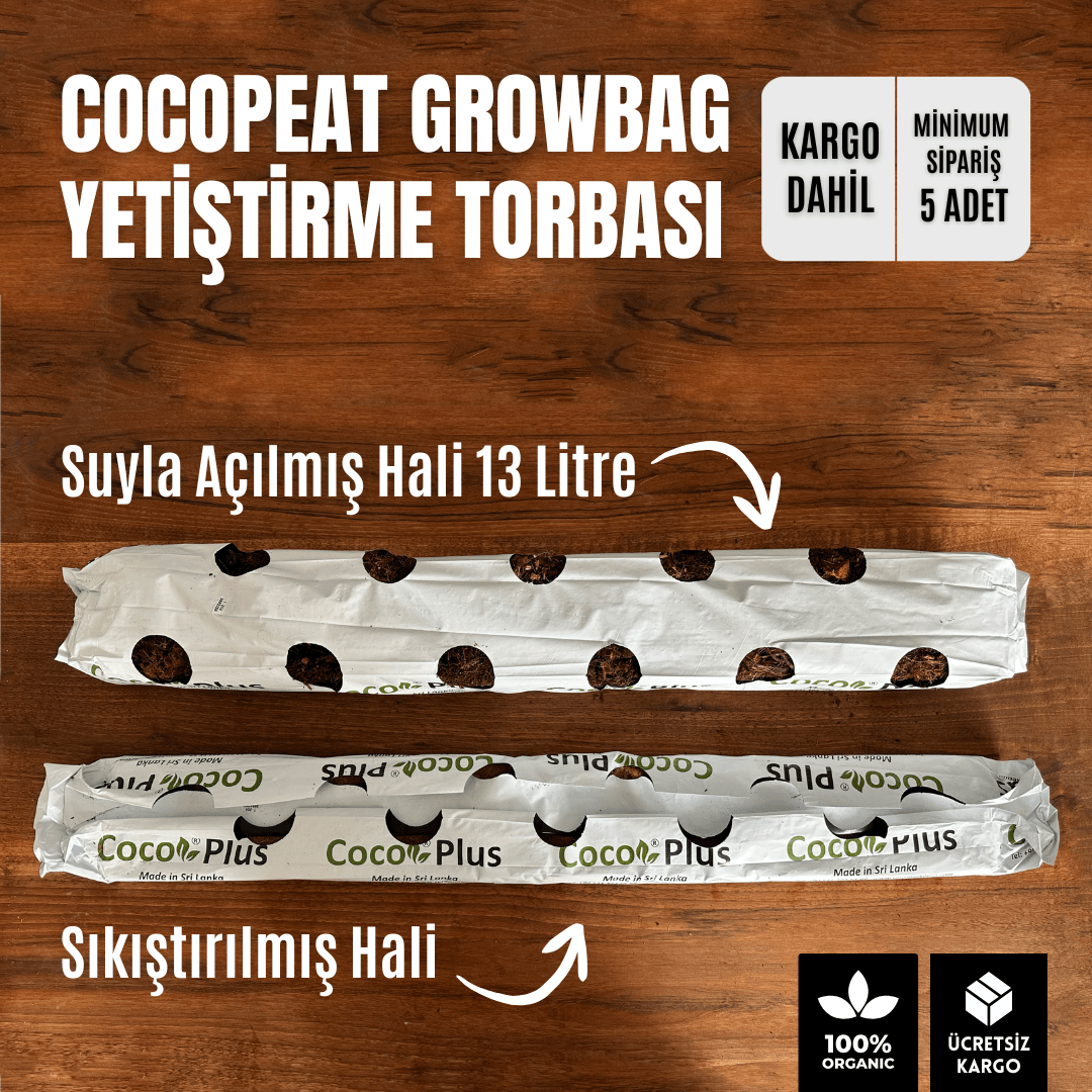 Cocopeat Çilek Growbag 13 Litre | Hindistan Cevizi Torf Torbası (Suyla Şişen)