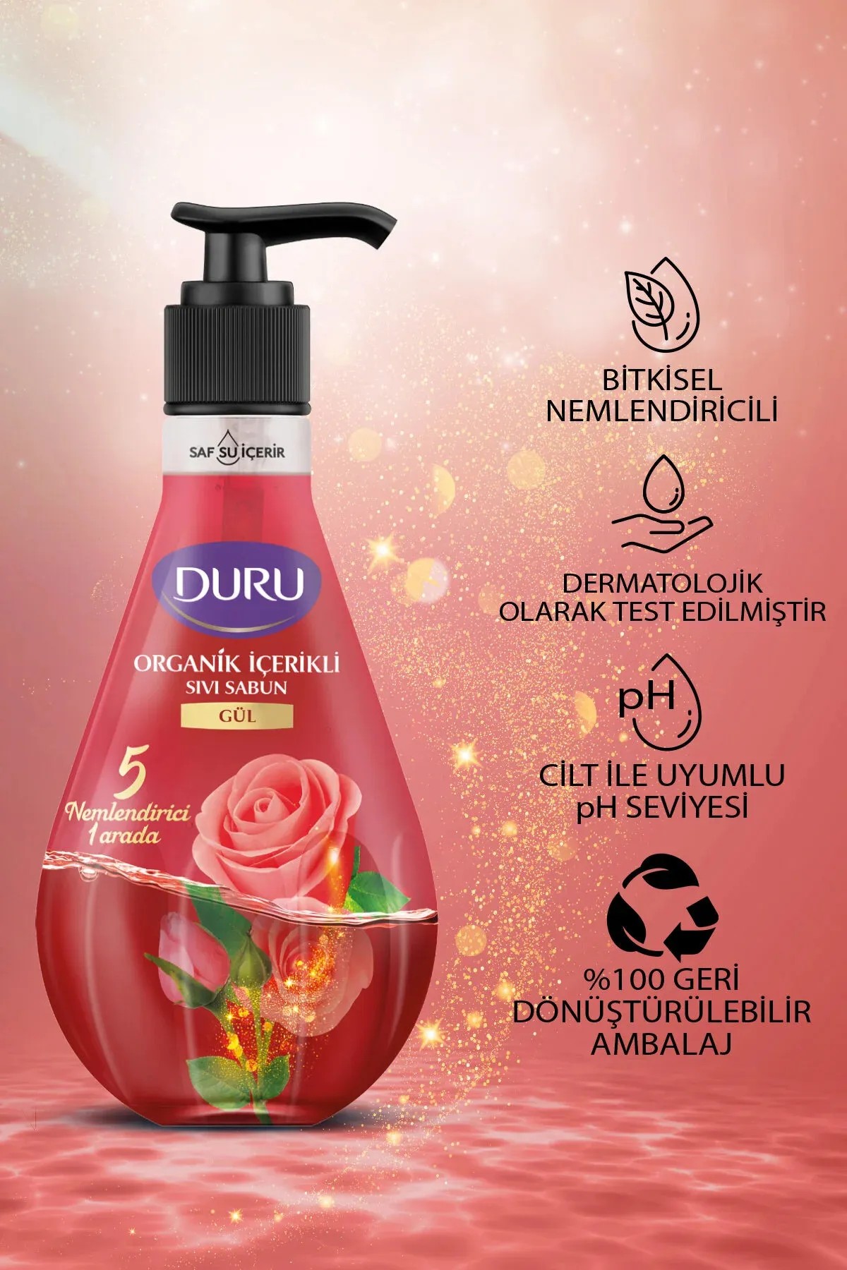 DURU ORGANİK İÇERİLKLİ SIVI SABUN GÜL