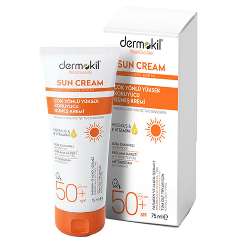 dermokil sun cream güneş kremi versatıle very hıgh protectıve sunscreen hibiskus E vitamini 50+