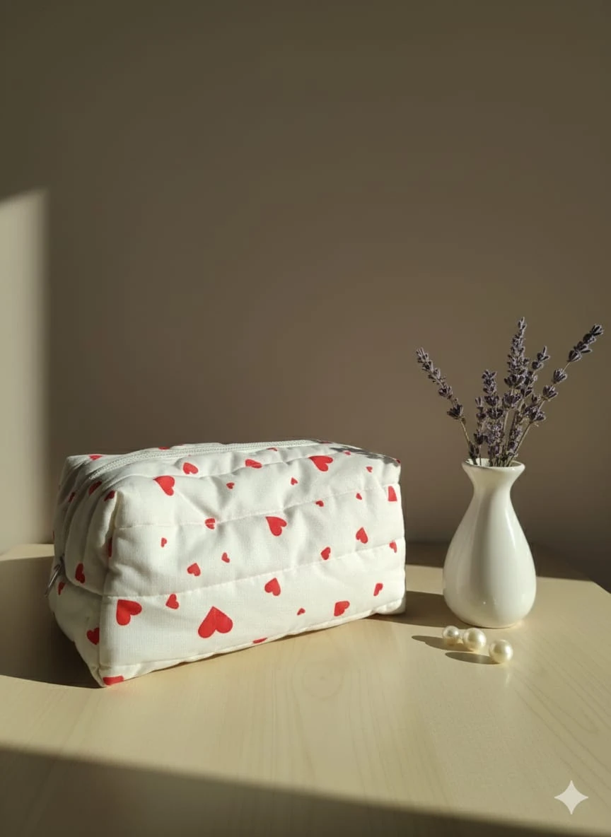 AURA Kalp Desenli Makyaj Çantası