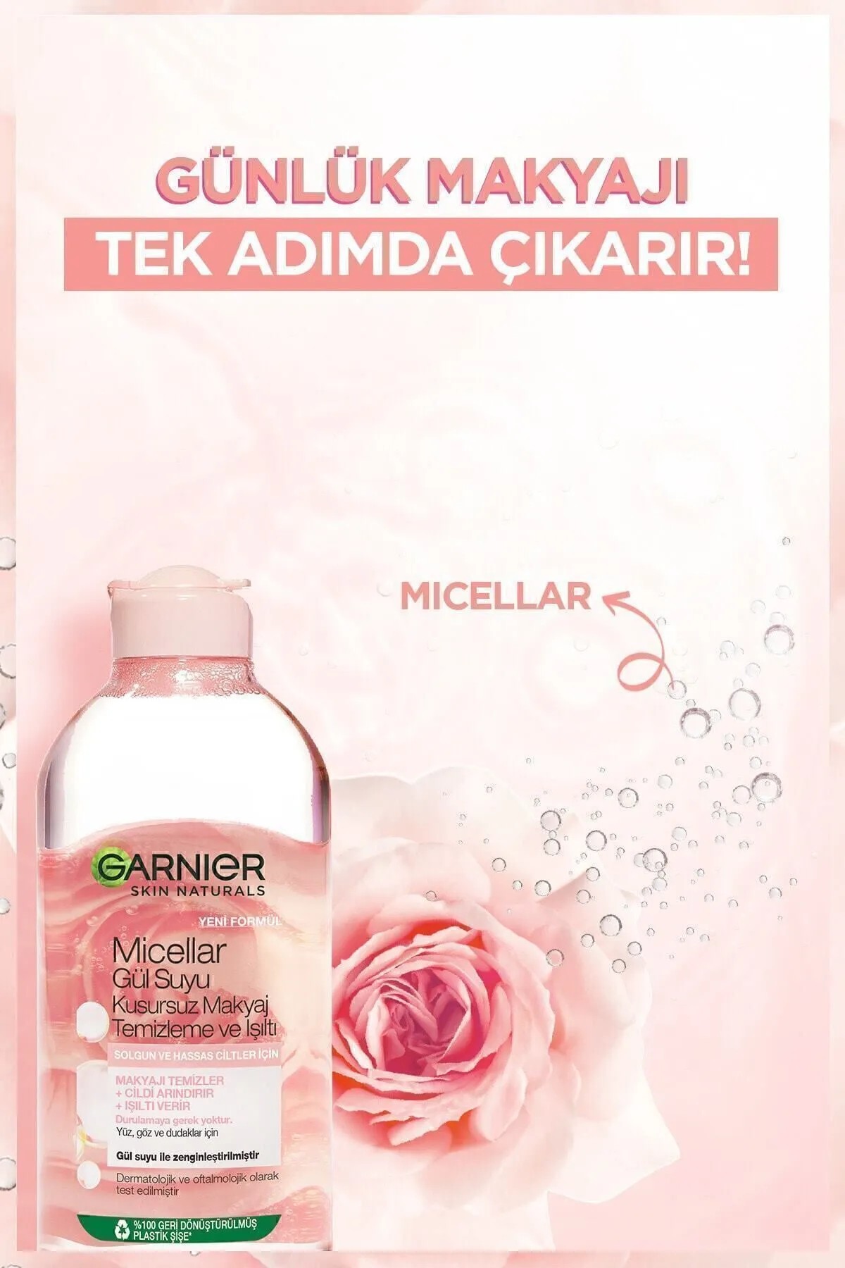 GARNIER MİCELLAR GÜL SUYU KUSURSUZ MAKYAJ TEMİZLEME SUYU