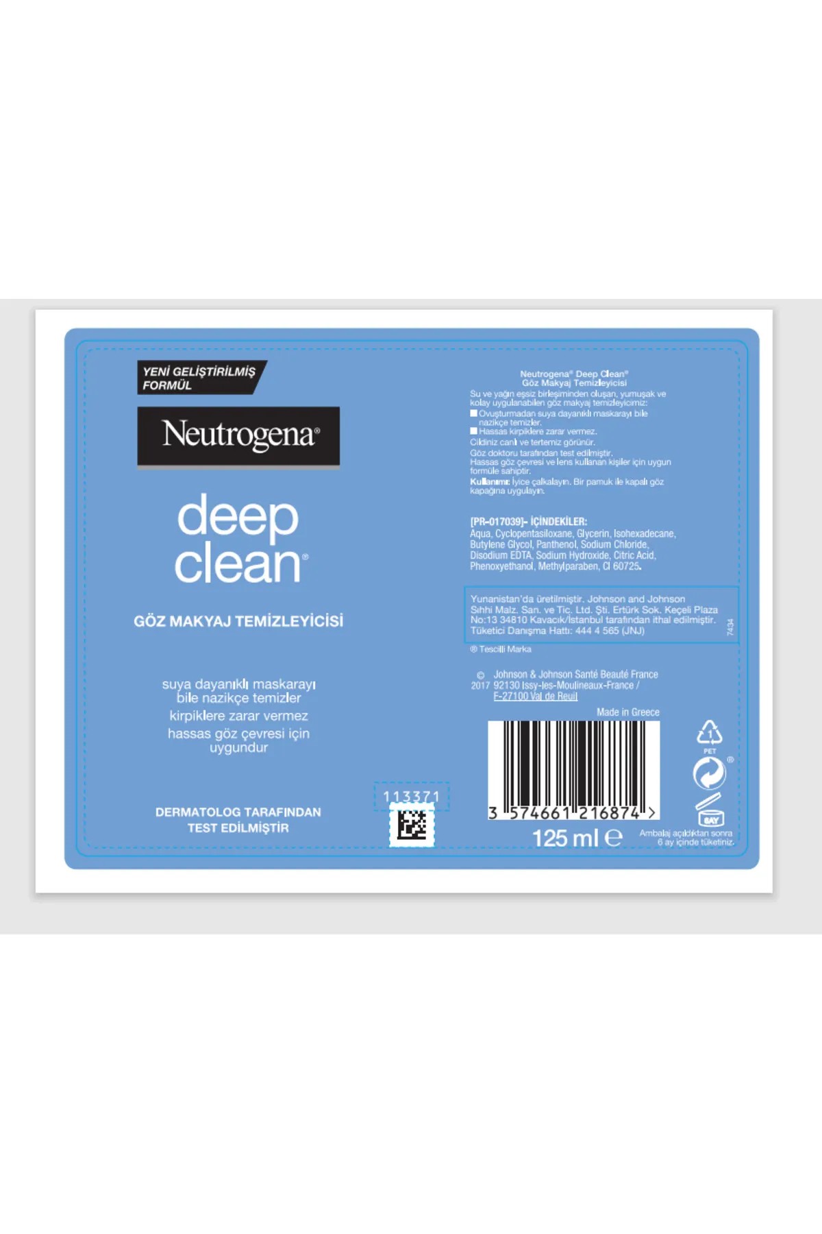 NEUTROGENA DEEP CLEAN GÖZ MAKYAJI TEMİZLEYCİ