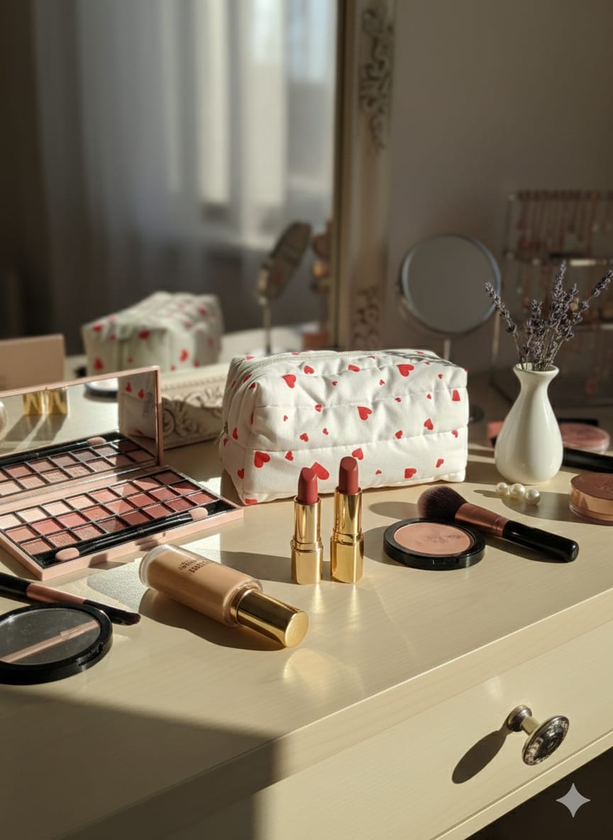 AURA Kalp Desenli Makyaj Çantası