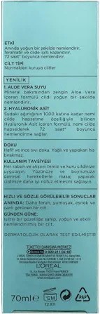 LOREAL PARİS NEM TERAPİSİ ALOE VERA SUYU NORMALDEN KURUYA CİLTLER SU BAZLI GÜNLÜK BAKIM