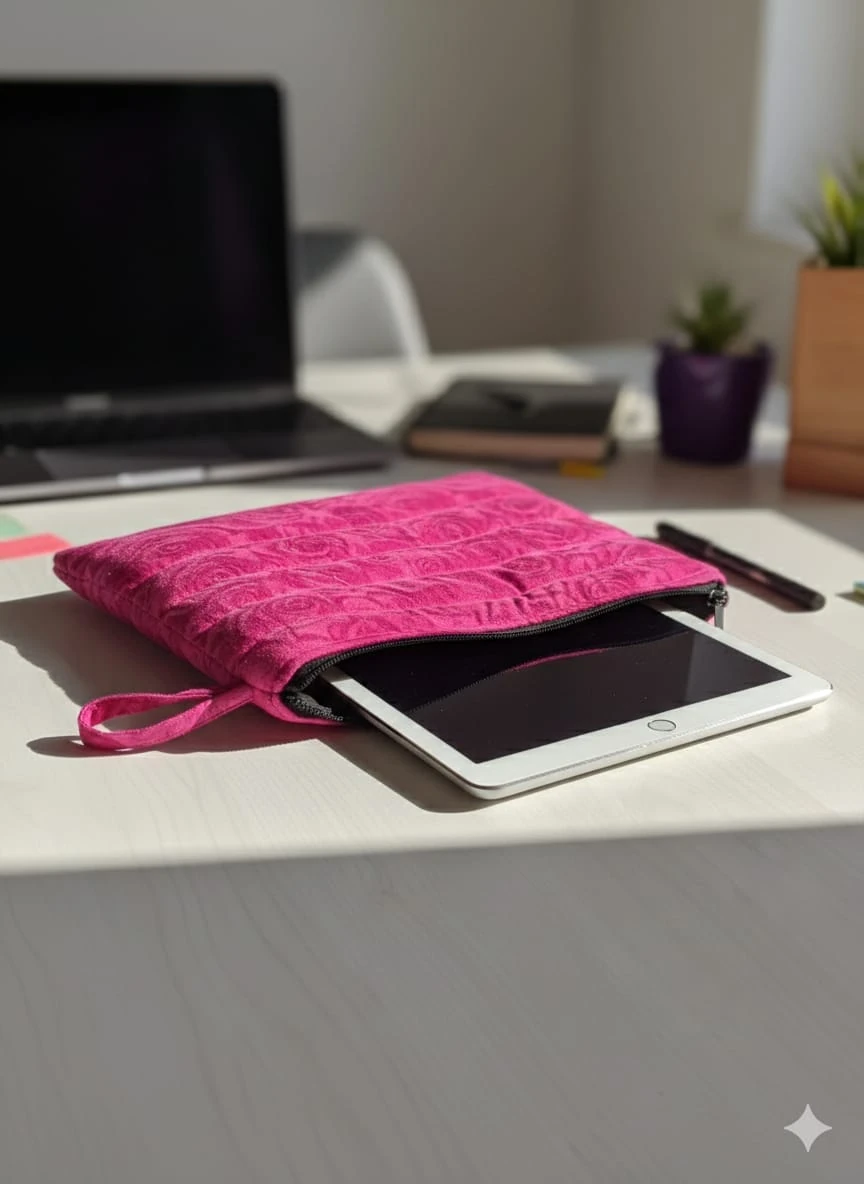 AURA Pembe Gül Desenli Tablet Çantası