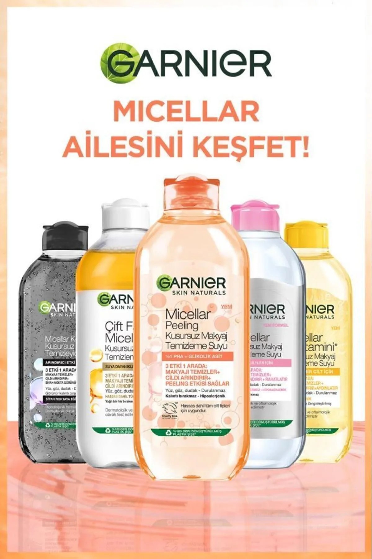 GARNIER MİCELLAR PEELİNG KUSURSUZ MAKYAJ TEMİZLEME SUYU