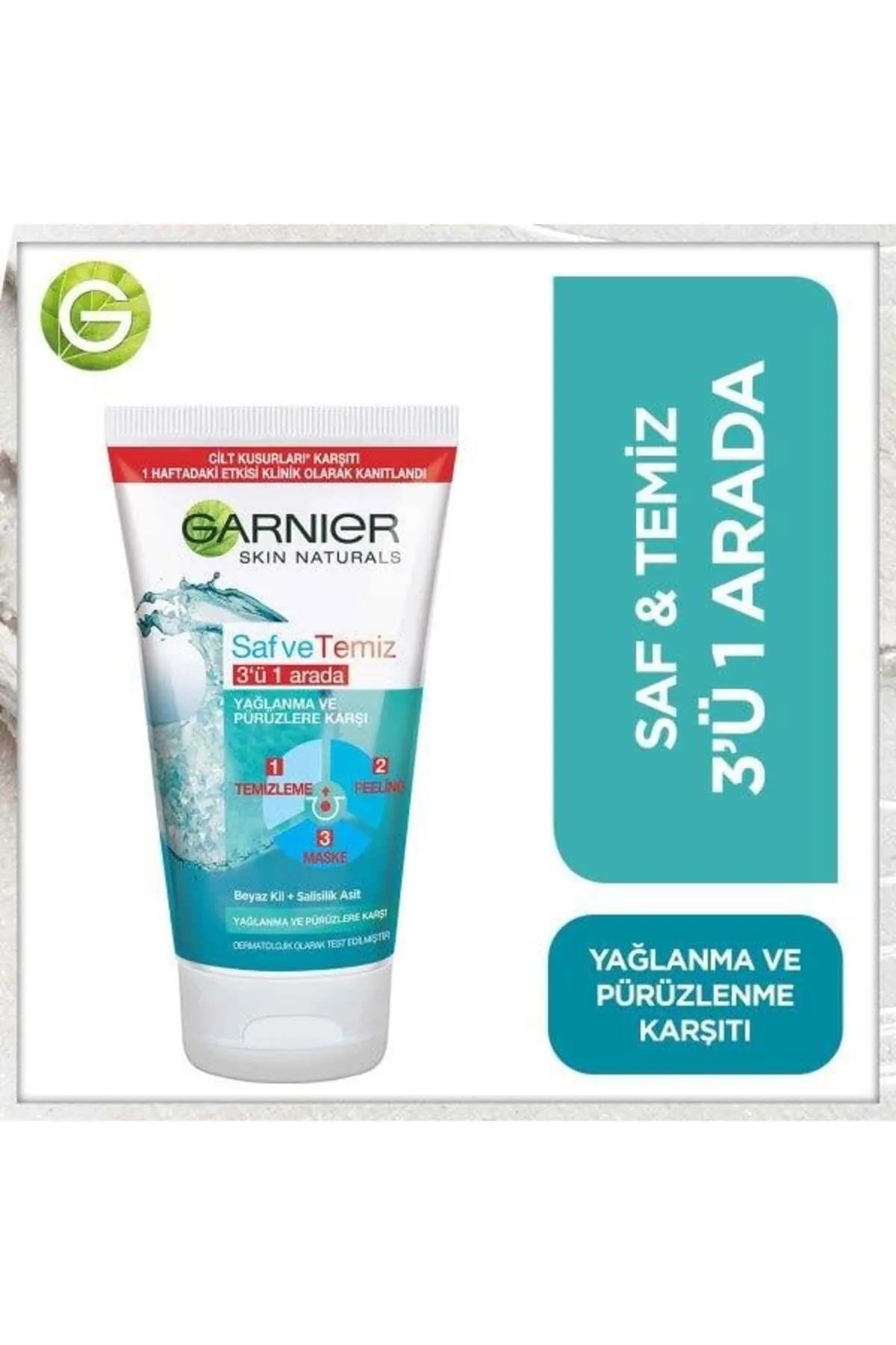 GARNIER SAF TEMİZ 3Ü1 ARADA TEMİZLEME PEELİNG MASKE