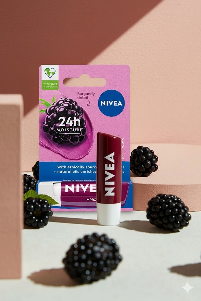 NIVEA Böğürtlen Dudak Bakım Kremi Ve Parlatıcı 4.8gr, Nemlendirici, Hafif Bordo Işıltı, X2 Adet