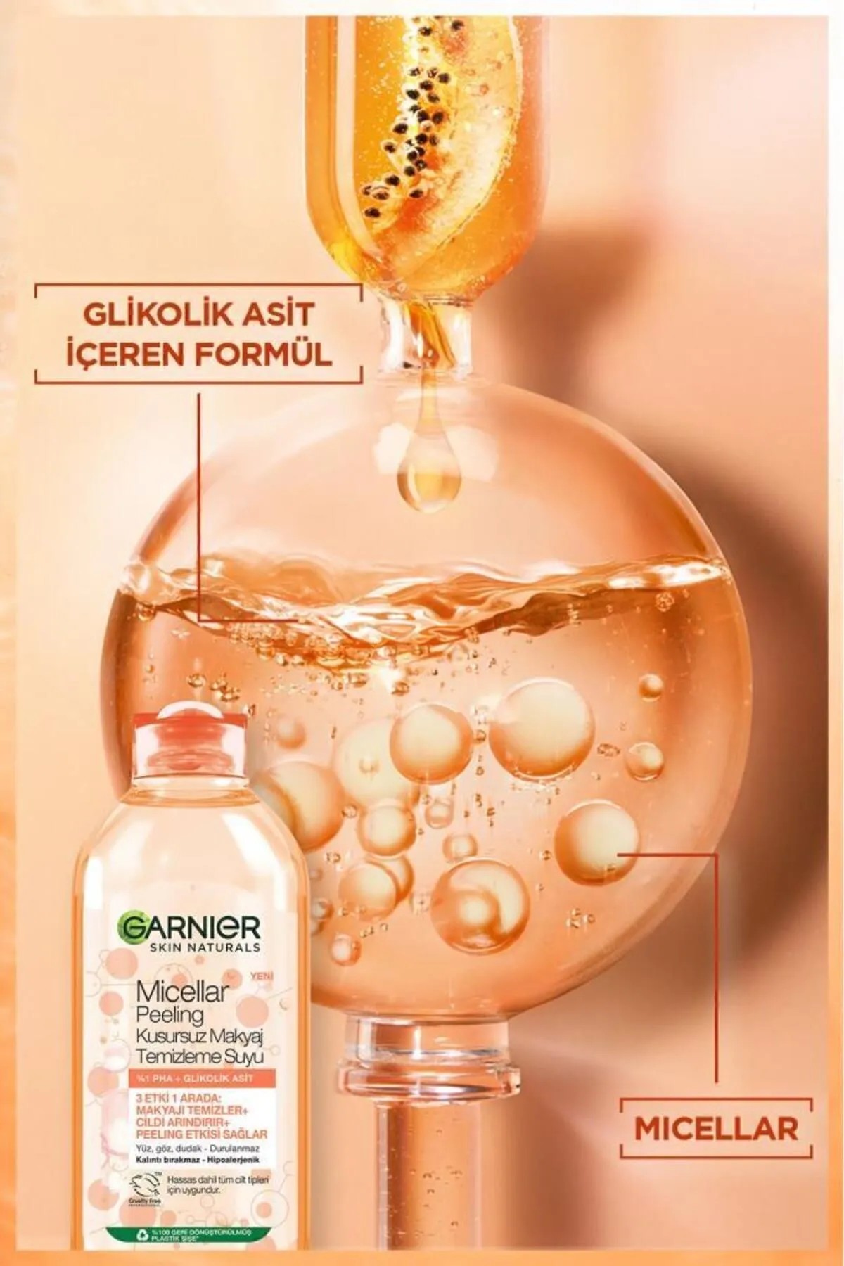 GARNIER MİCELLAR PEELİNG KUSURSUZ MAKYAJ TEMİZLEME SUYU