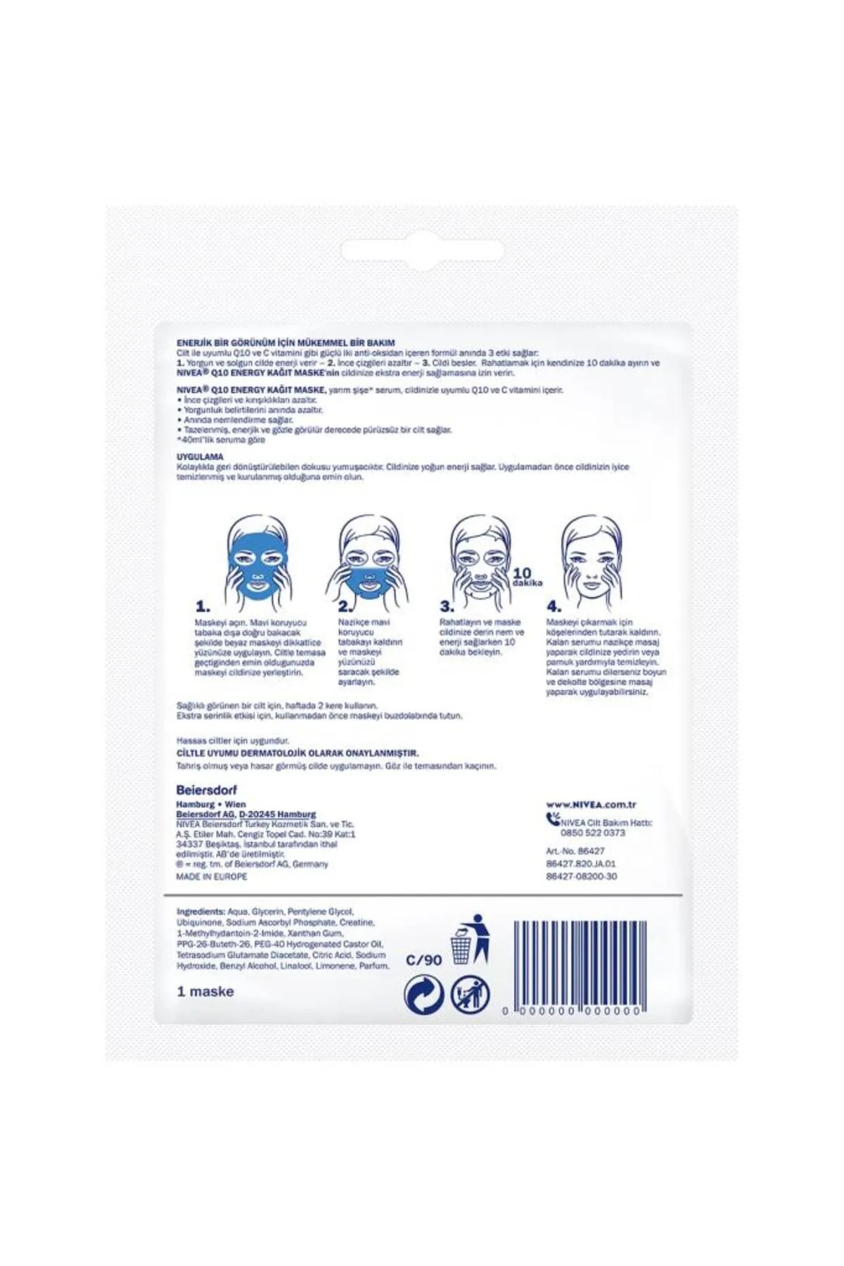 NIVEA Q10 ENERGY  ANINDA ENERJİ VEREN KAĞIT MASKE