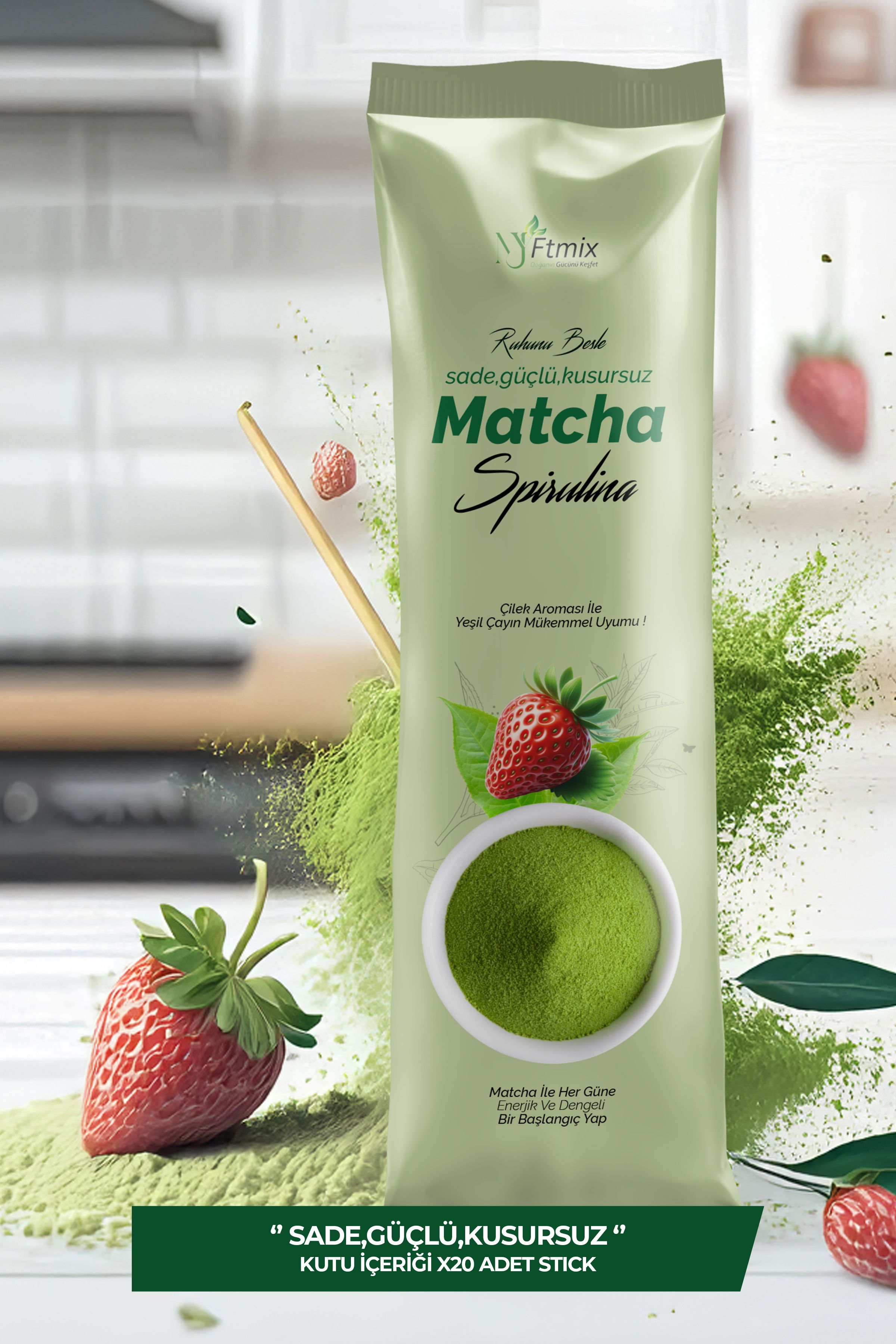 Matcha Spirulina İle Desteklenen Çilek Aromalı 20’li Stick