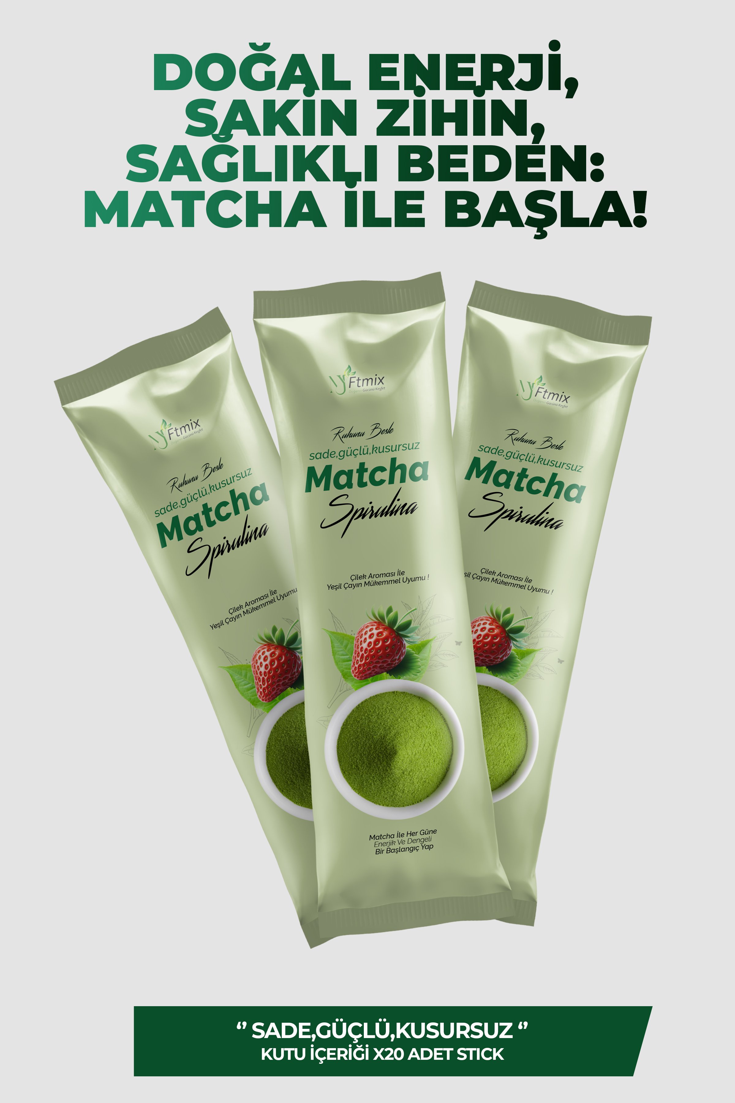 Matcha Spirulina İle Desteklenen Çilek Aromalı 20’li Stick