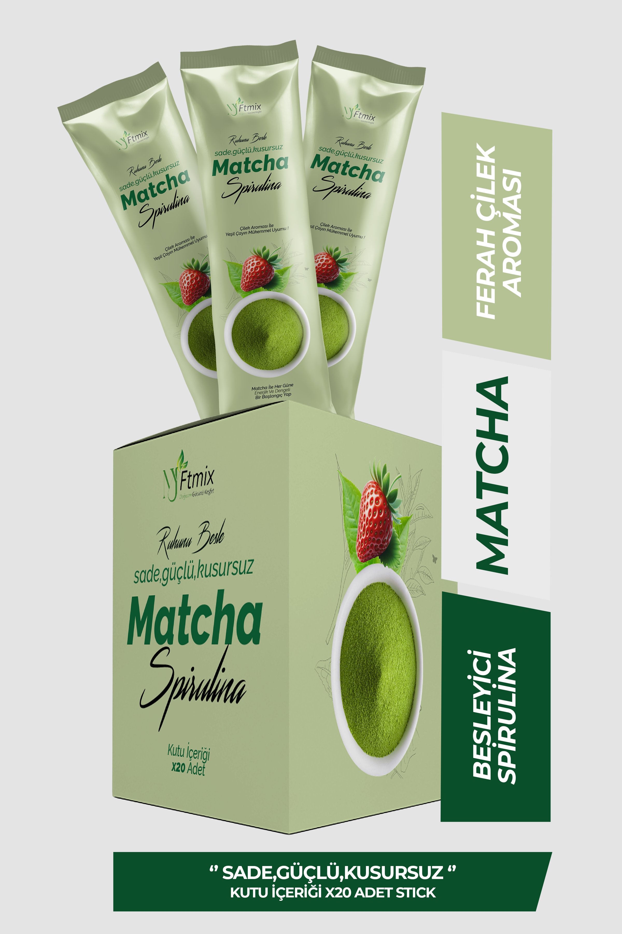 Matcha Spirulina İle Desteklenen Çilek Aromalı 20’li Stick