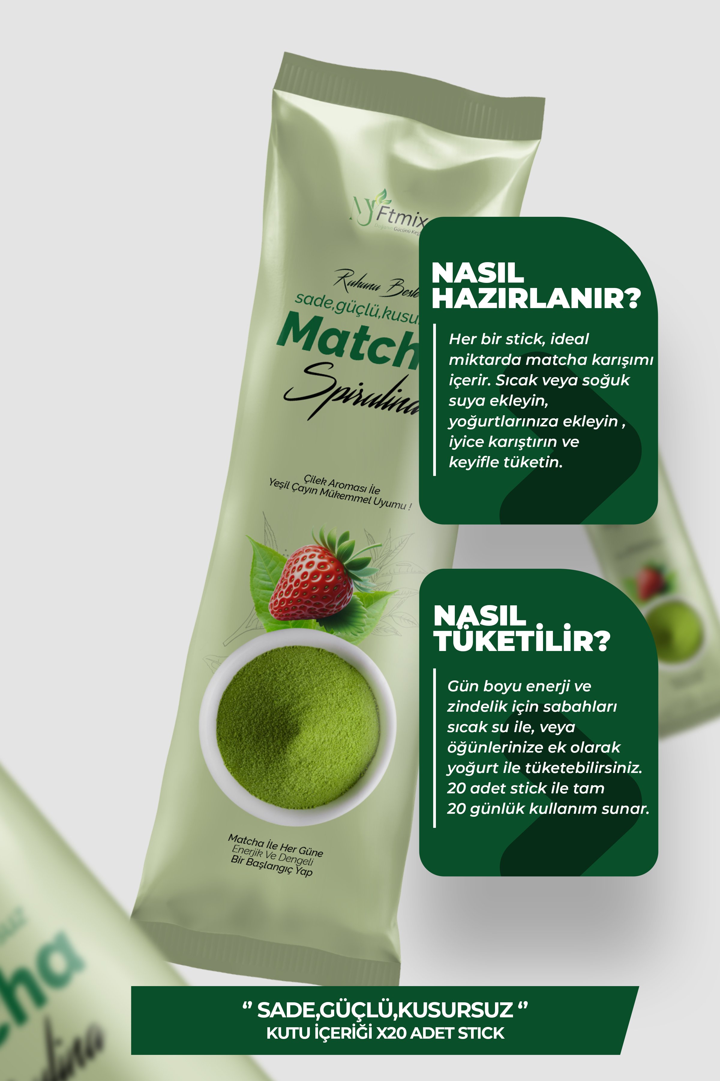 Matcha Spirulina İle Desteklenen Çilek Aromalı 20’li Stick