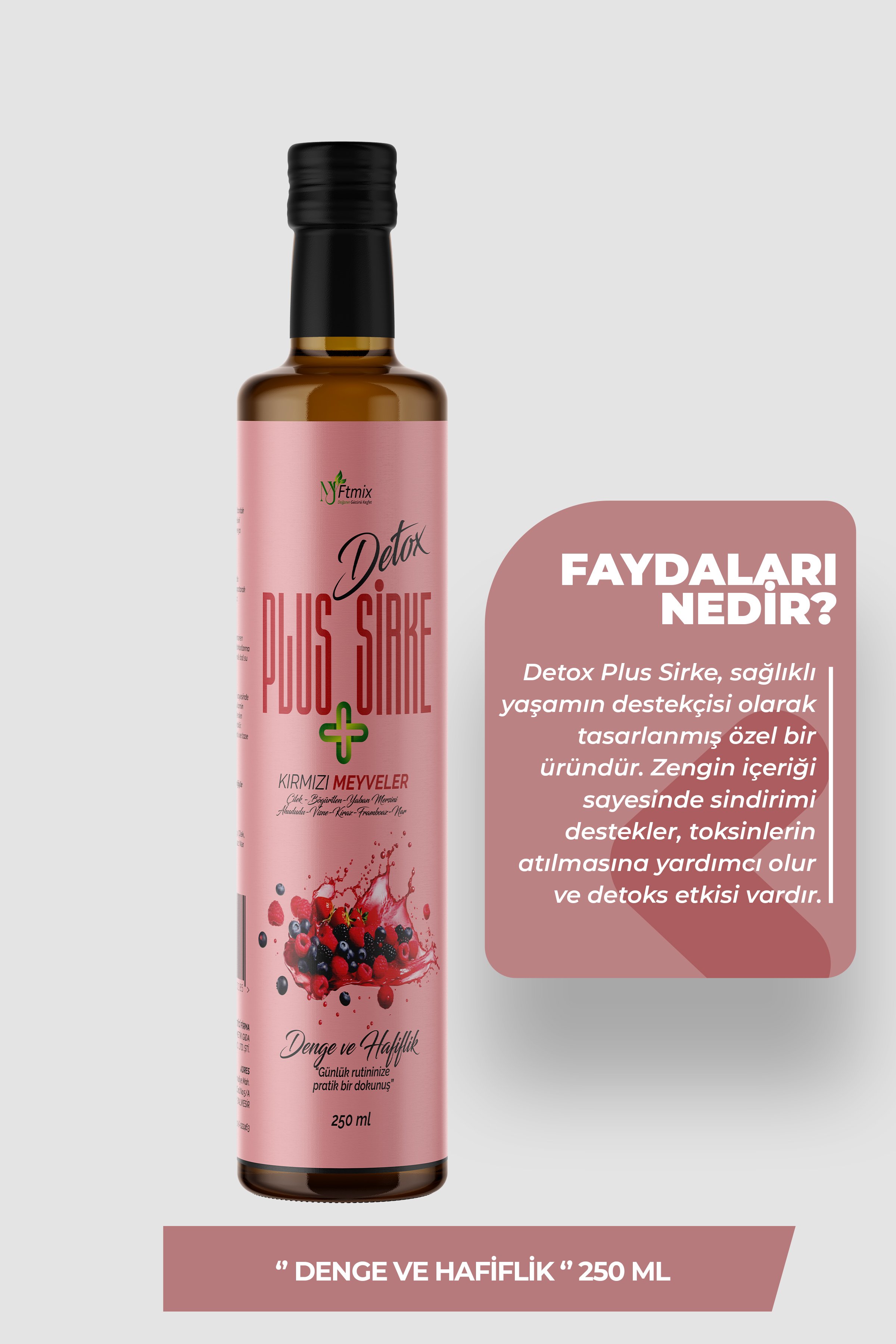 Detox Plus Sirke Kırmızı Meyveler İçeriğiyle Ödem Atmaya Yardımcı 250ml