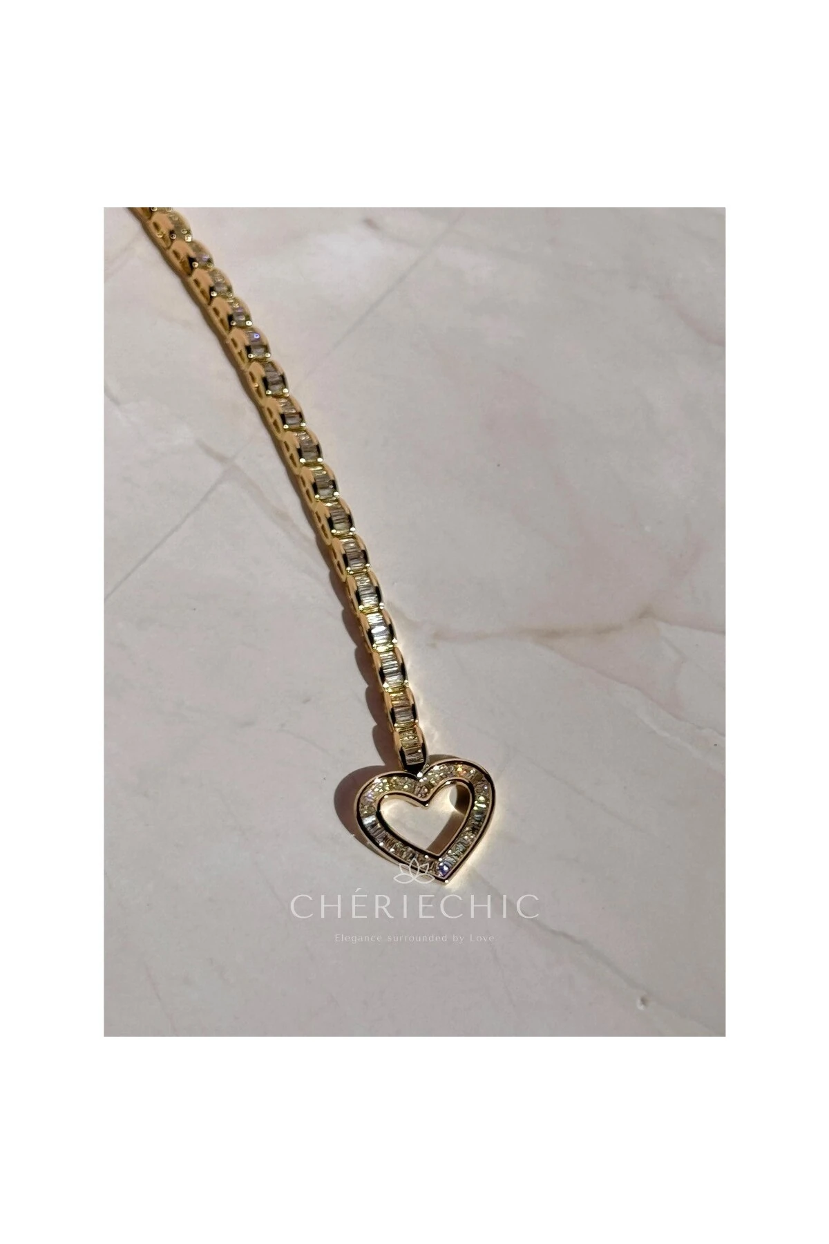 Full Baget Taş Kalp Klipsli Zarif Su Yolu Bileklik