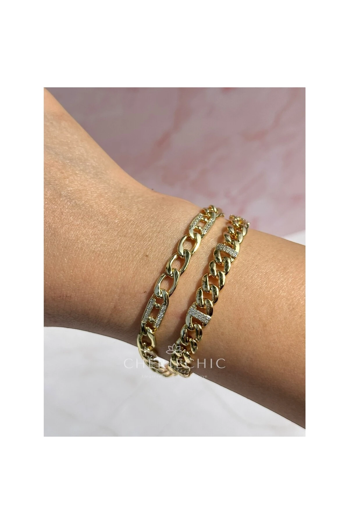 Şerit Zirkon Taşlı Klasik Zincir Model Bileklik