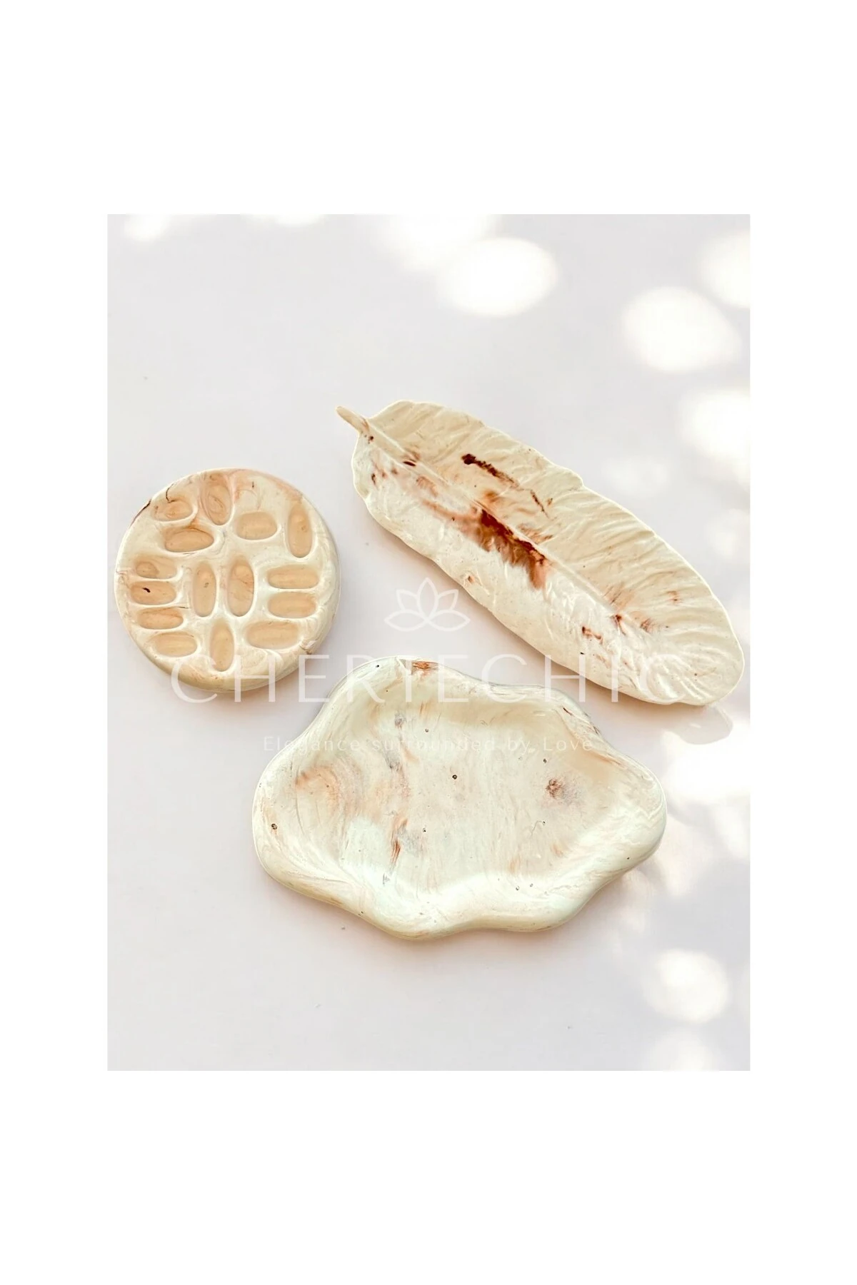 Yüzük Stand Dekor Obje | Sunum Tabak | Mermer (Soft Kahve)