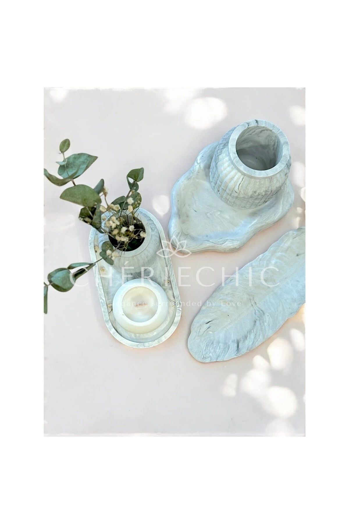 Dalgalı Beton Dekor Obje | Sunum Tabak | Mermer (Gri)