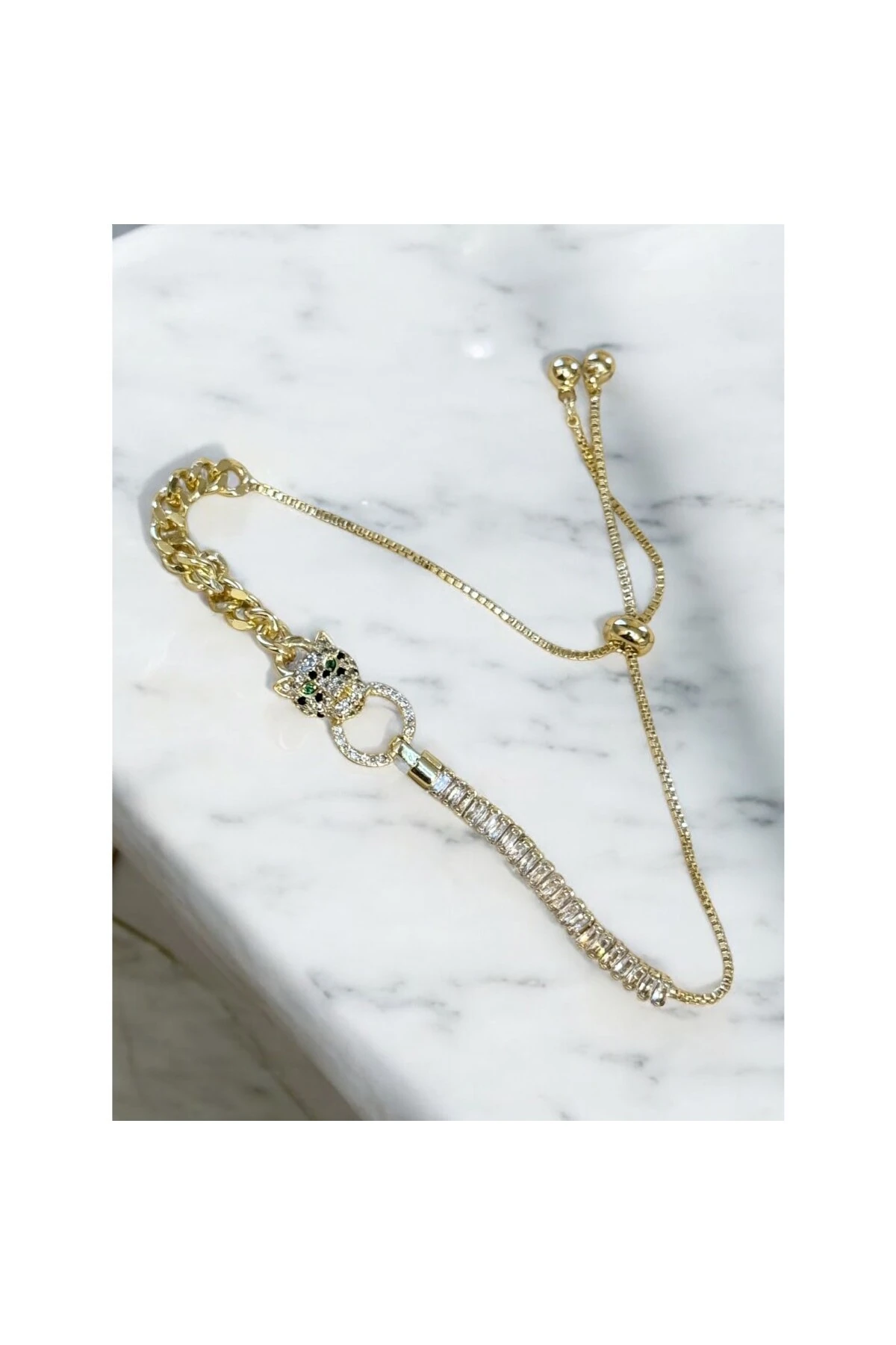 Full Zirkon Ve Baget Taş Leopar Asansörlü Bileklik