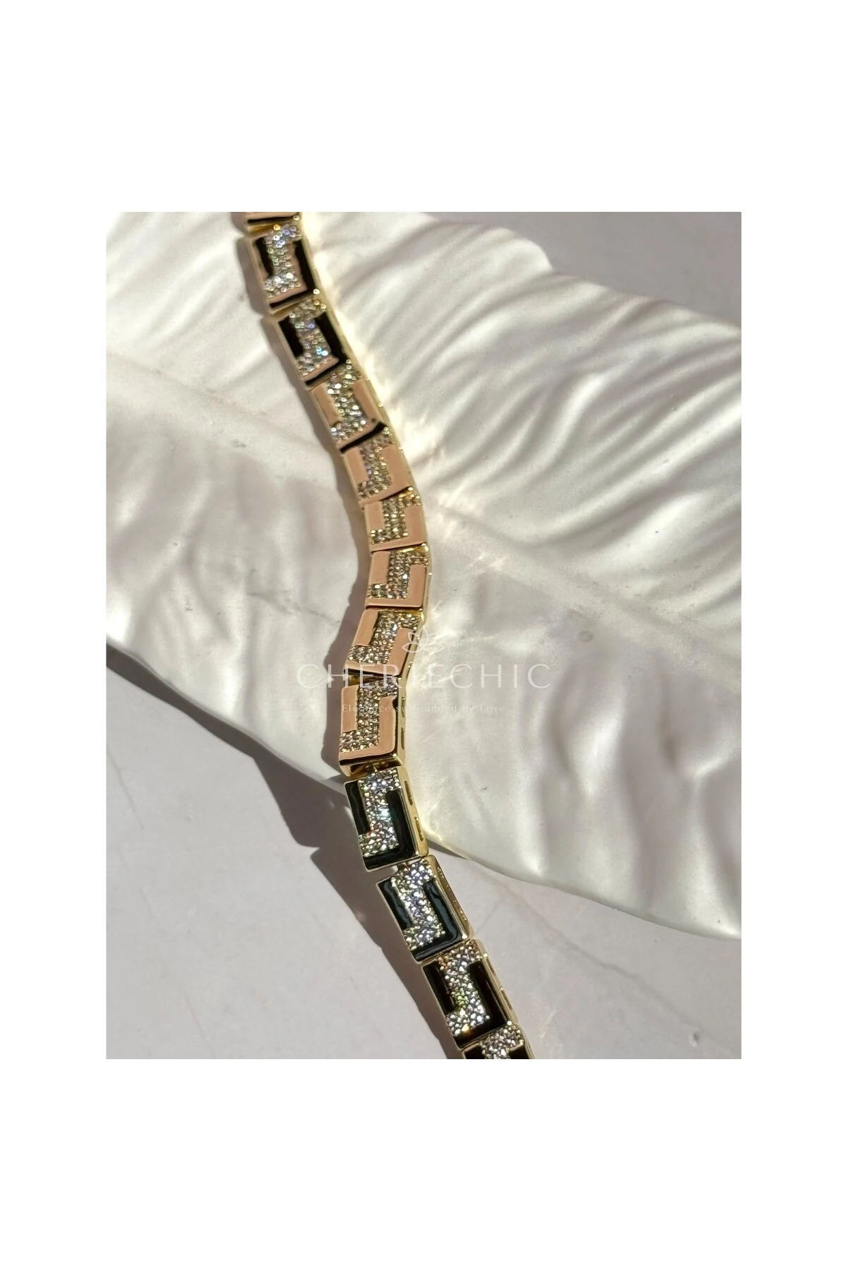 L Model Kristal Zirkon Taşlı Zincir Bileklik