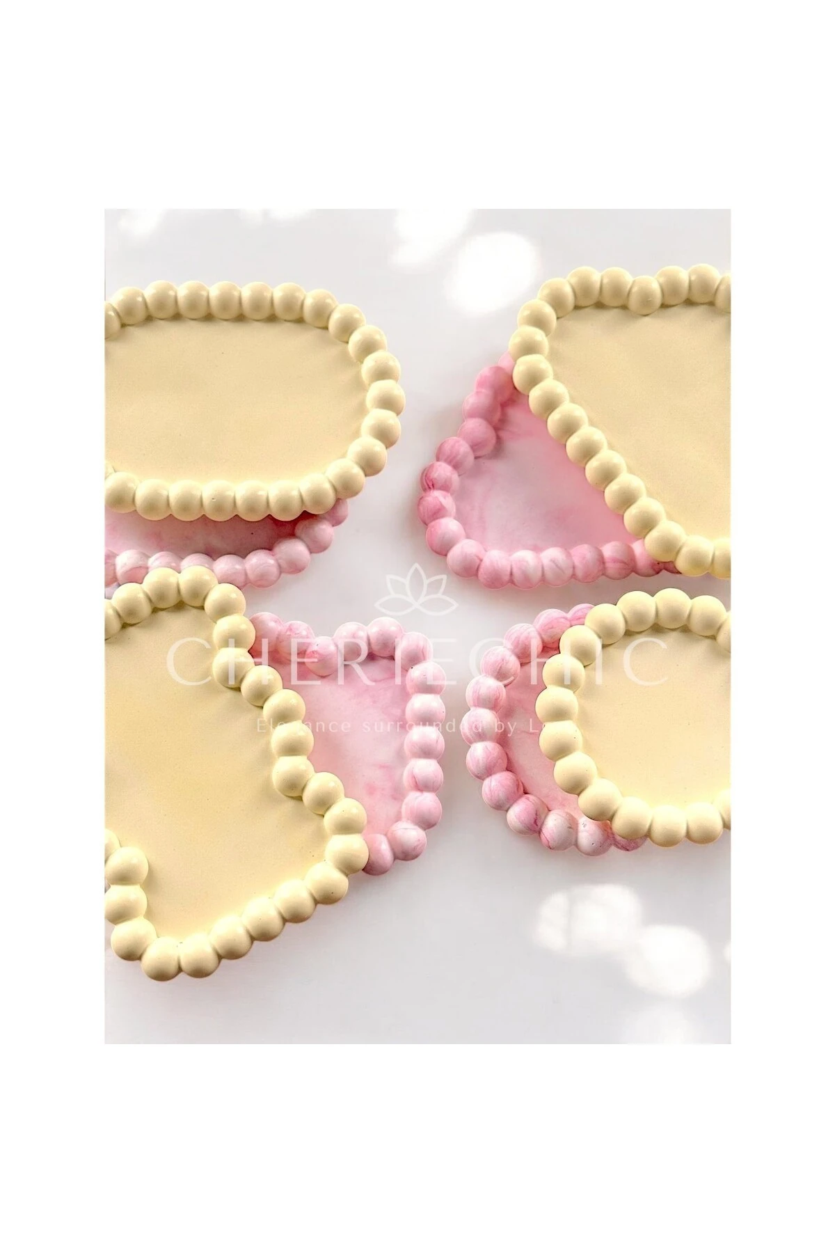 Bubble Dalgalı Uzun Dekor Obje | Sunum Tabak | Mermer (Soft Kızıl Pembe)