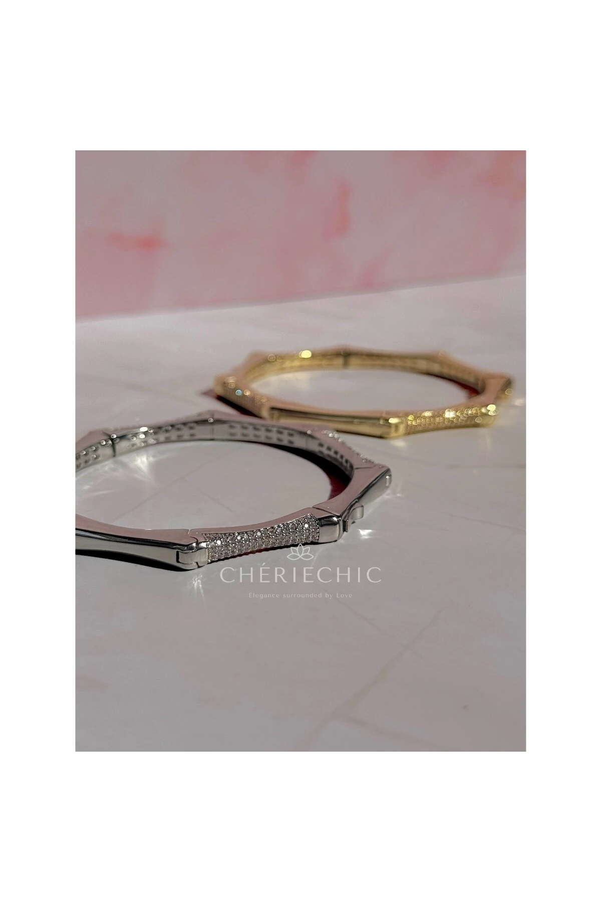 Kemik Köşeli Zirkon Taşlı Kelepçe Bileklik (S)