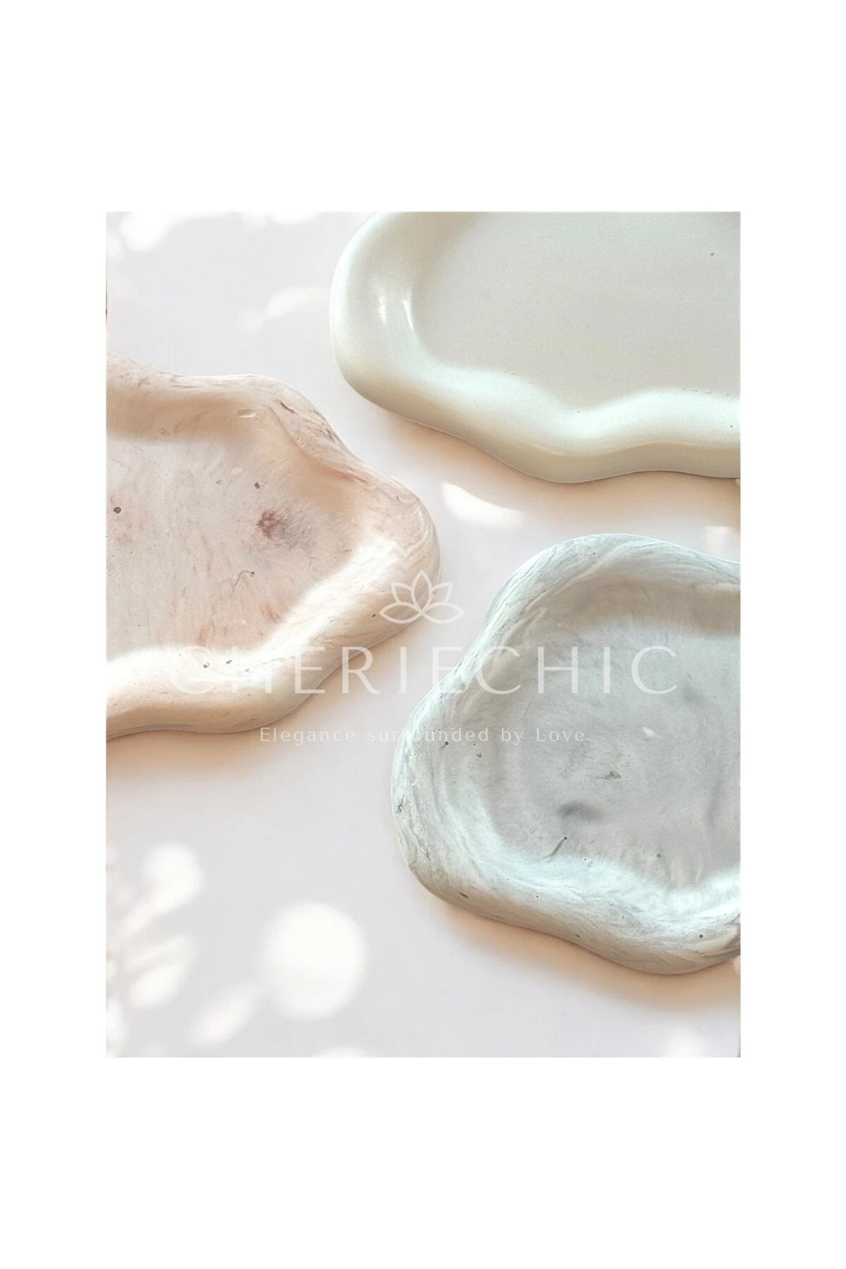 Dalgalı Beton Dekor Obje | Sunum Tabak | Mermer (Gri)