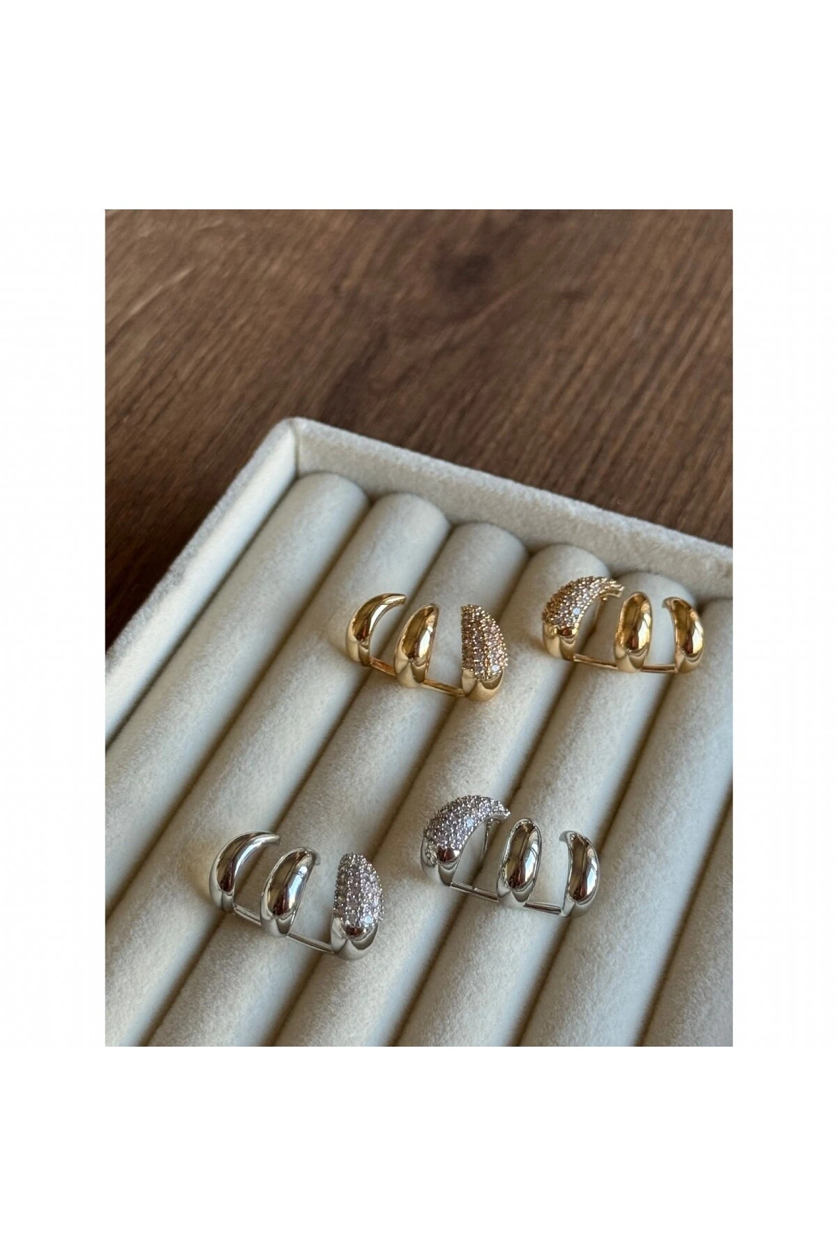 Triple Zirkon Taşlı Tamtur 3'lü Çoklu Küpe