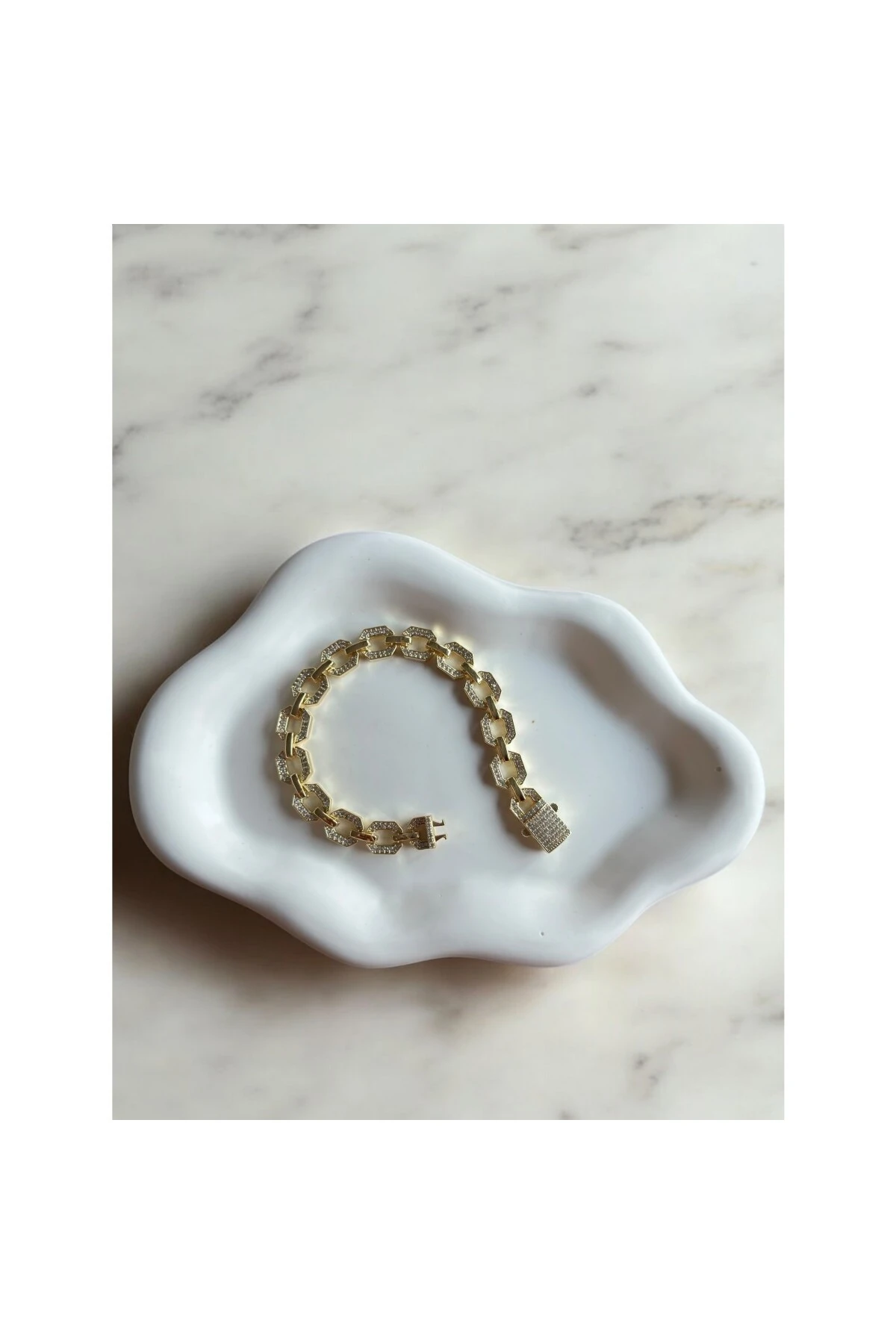 Full Zirkon Taşlı Kilitli Klips Kalın Zincir Bileklik