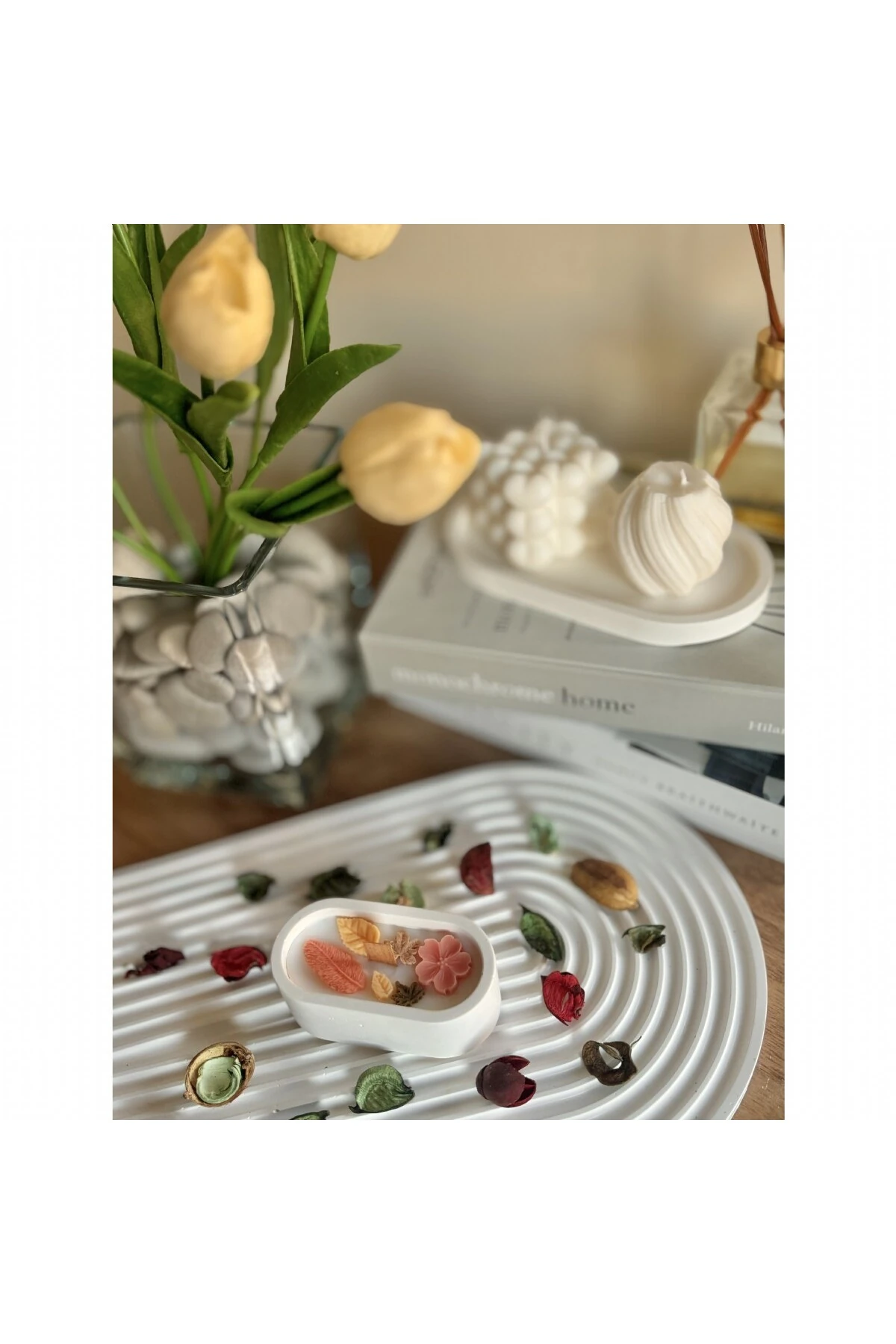 Mini Oval Sonbahar Yaprakları Dekor Mum | Sonbahar Koleksiyonu