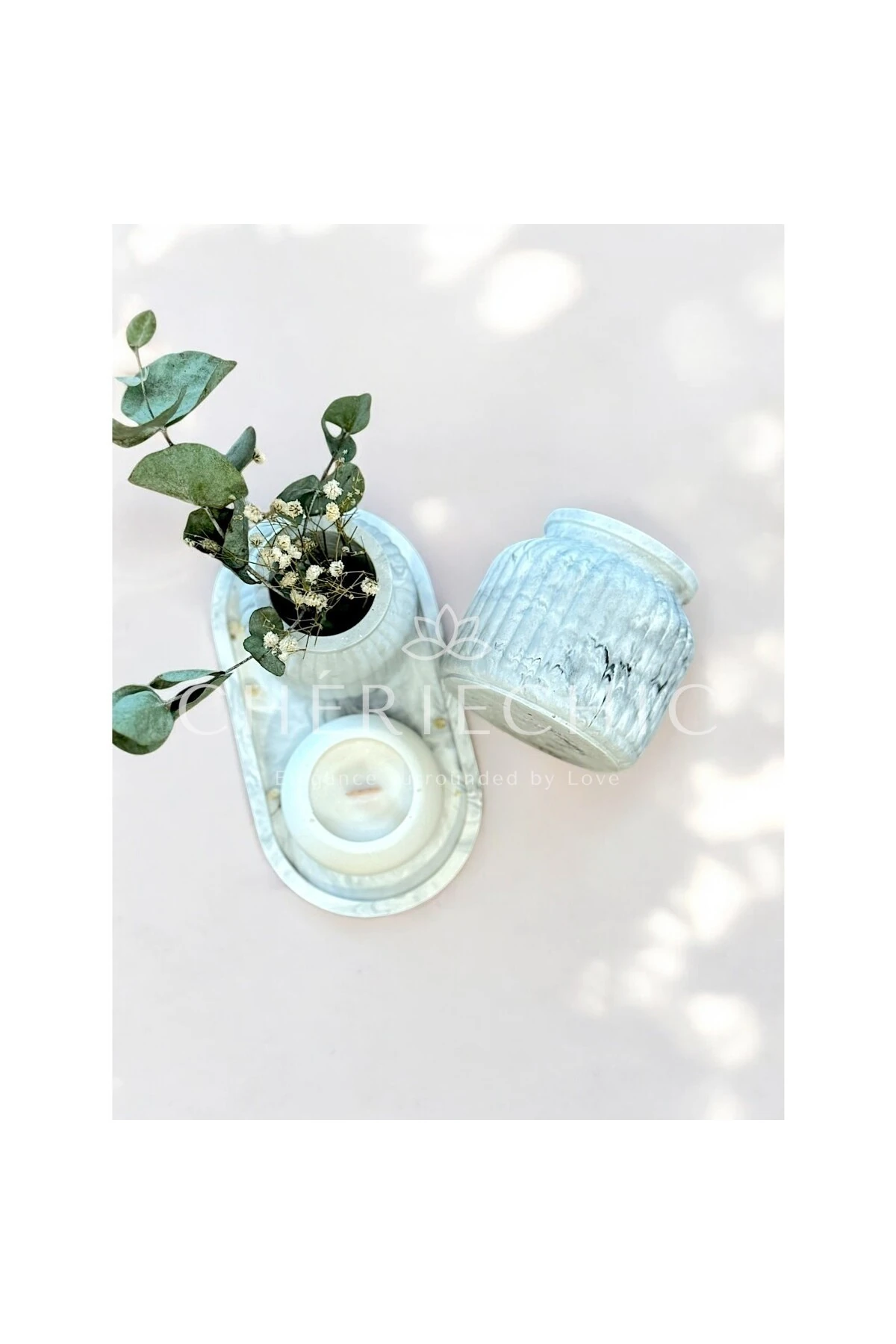 Büyük Bohem Vazo | Dekor Obje | Mermer (Gri)