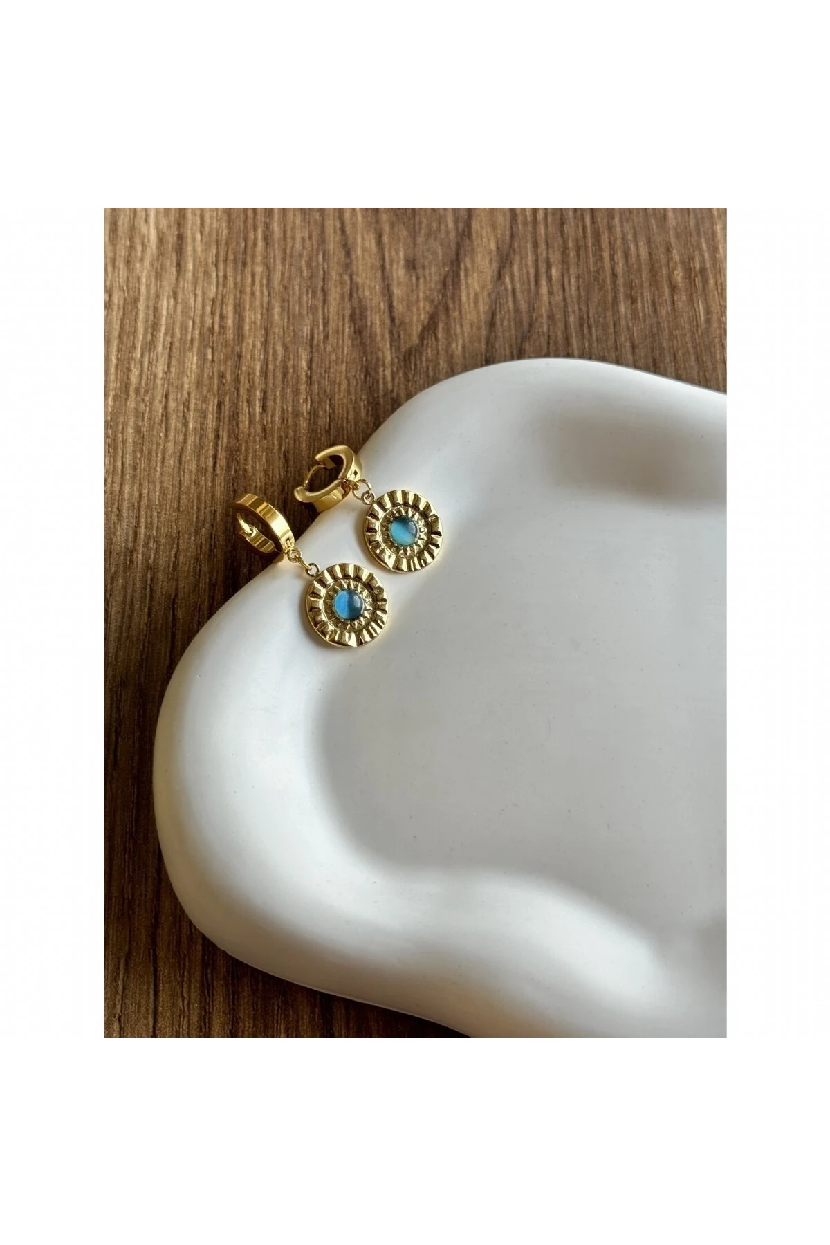 Mavi Opal Taşlı Güneş Ekseni Charm Çelik Küpe