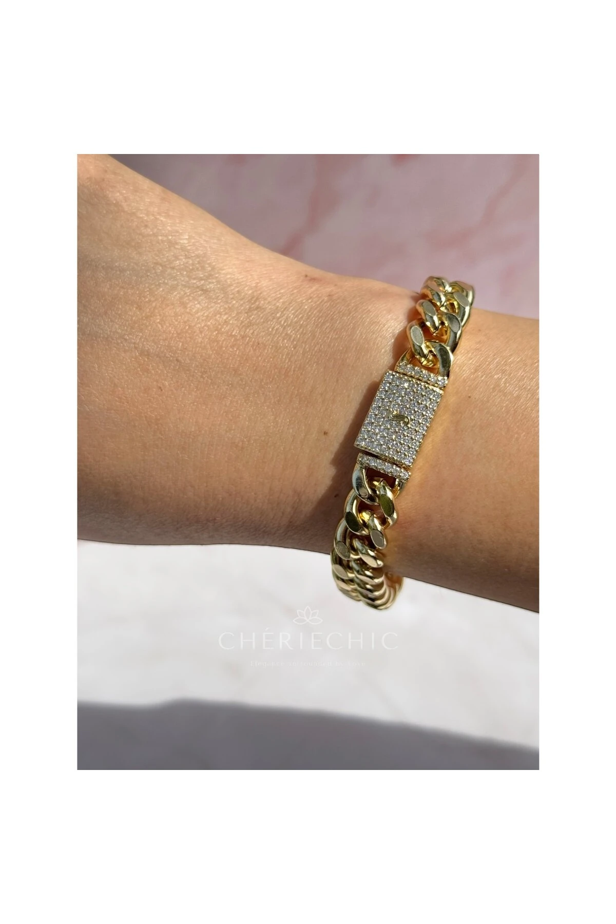 Swarowski Full Zirkon Taş Kemerli Kalın Zincir Bileklik & Kolye Set