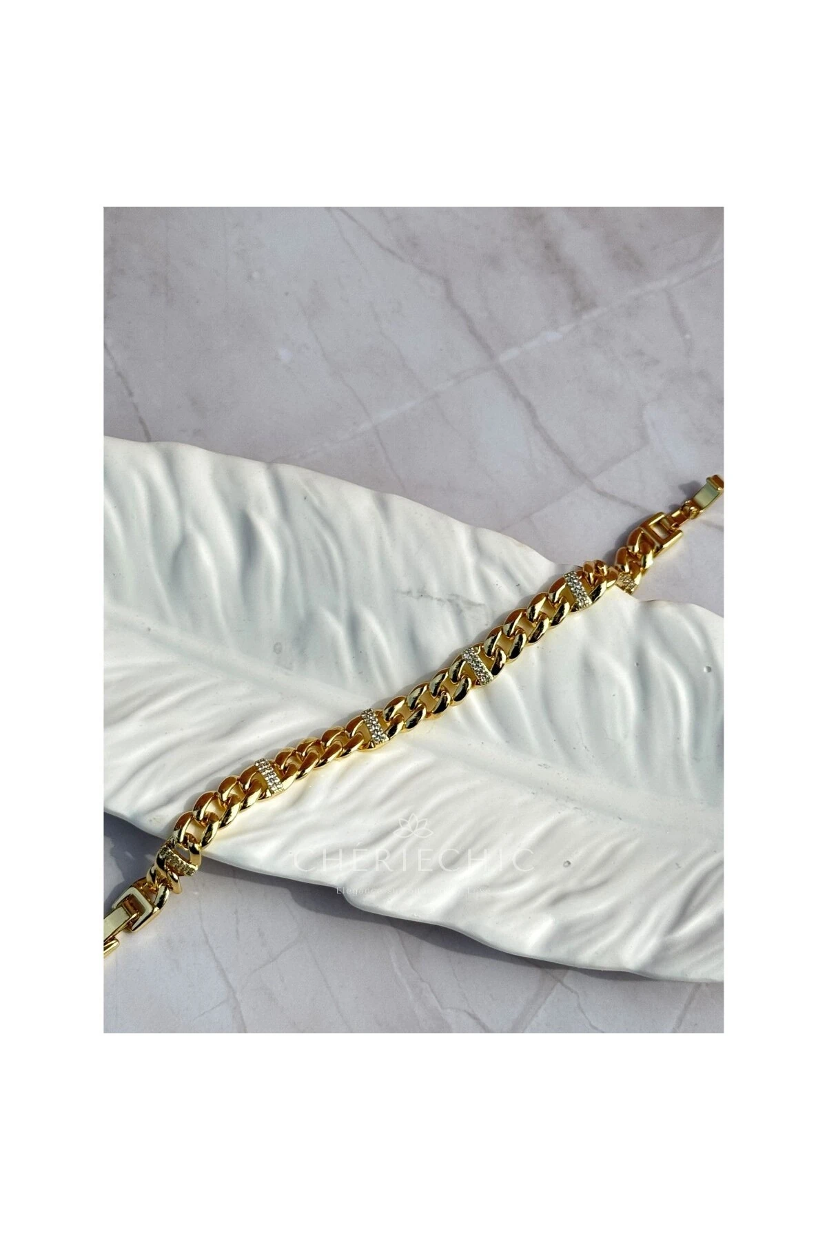 Şerit Zirkon Taşlı Klasik Zincir Model Bileklik