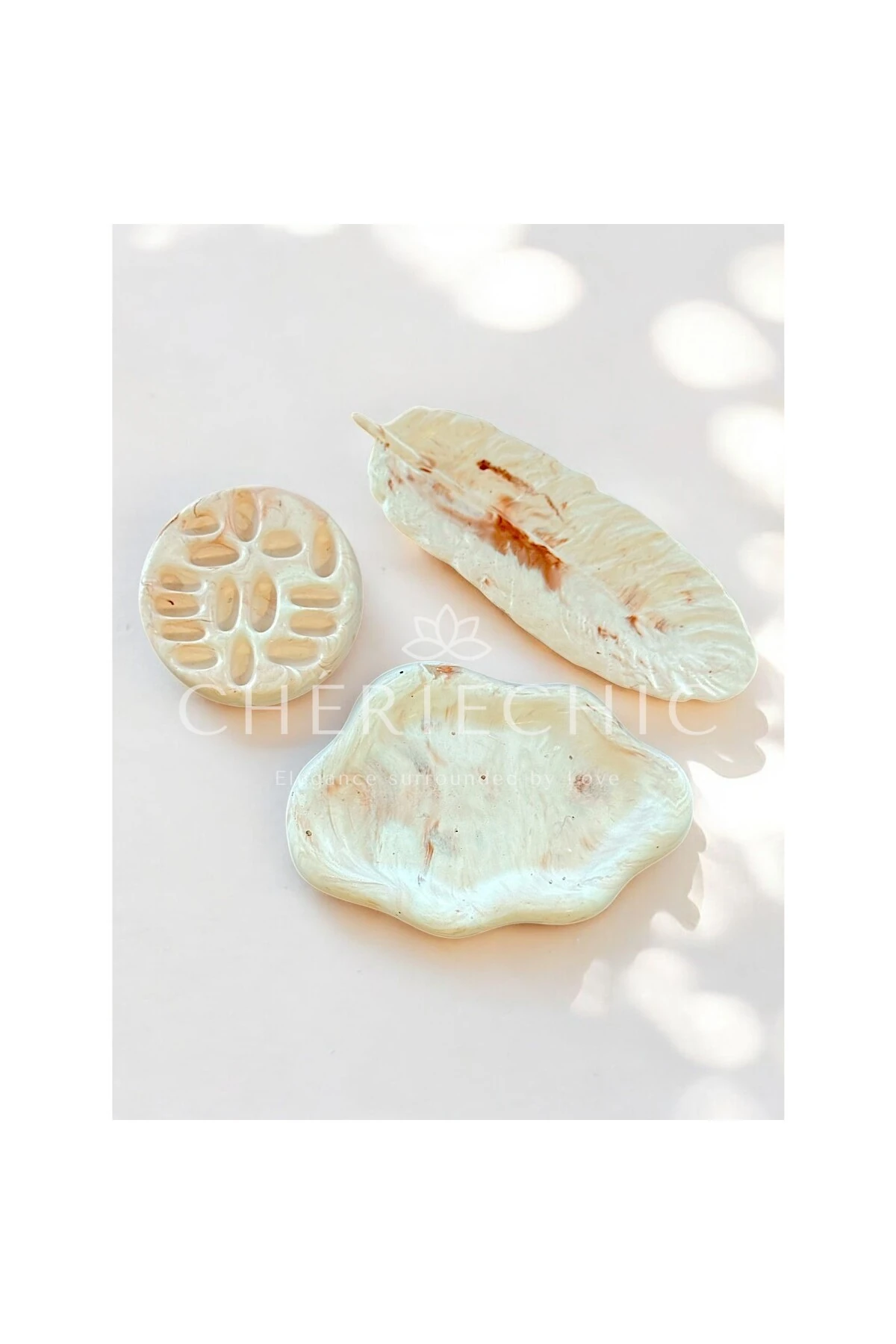 Uzun Kuş Tüyü Dekoratif Obje | Sunum Tabak | Mermer (Soft Kahve)