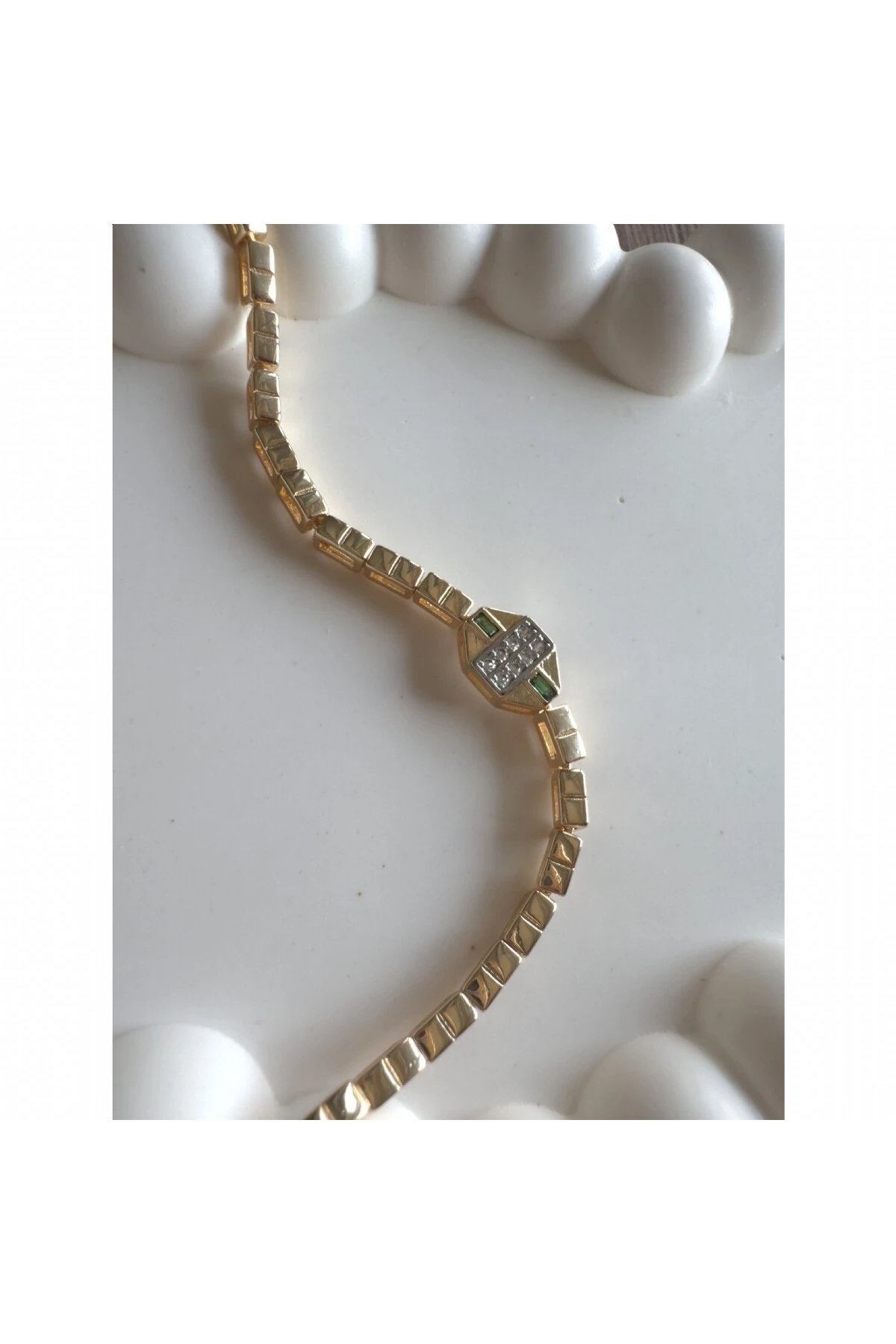 Mini Altıgen Zümrüt Taşlı Bileklik