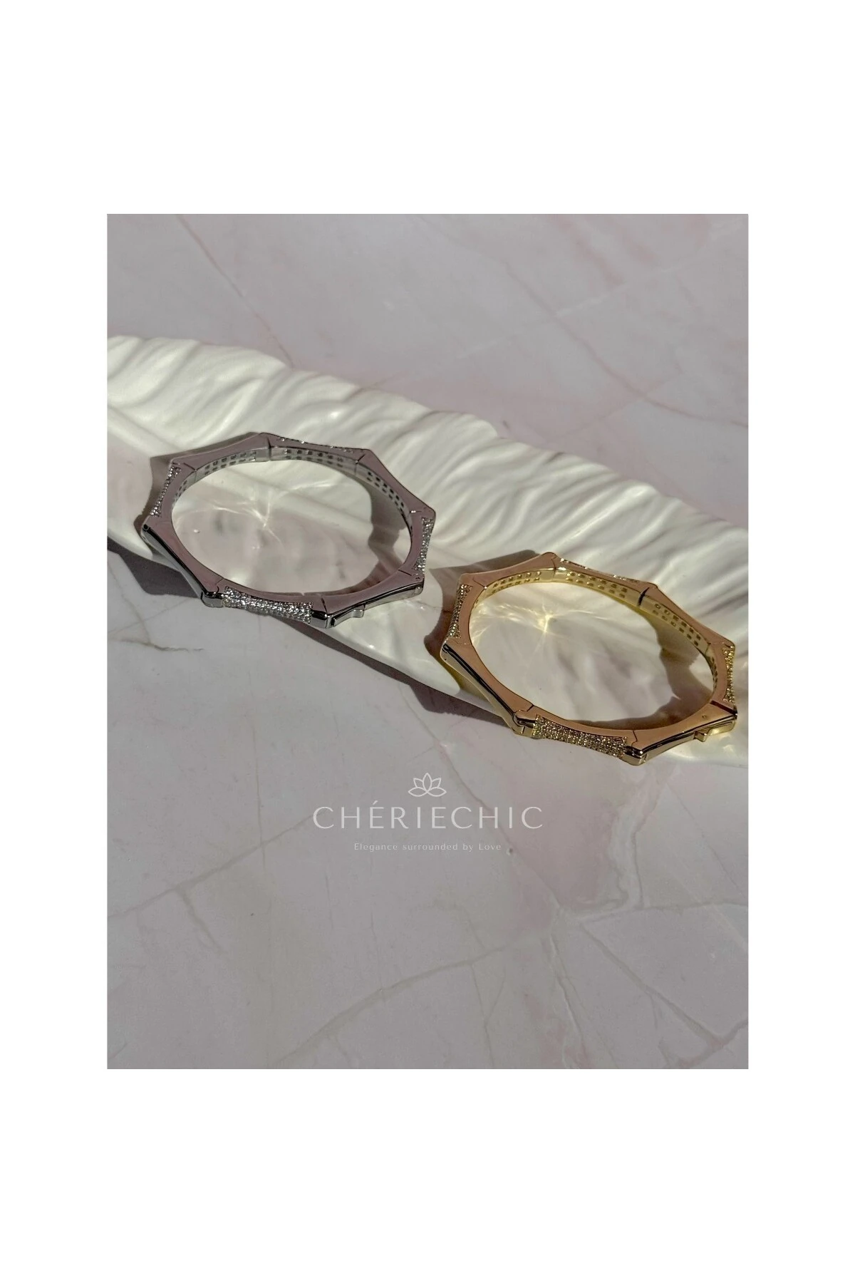 Kemik Köşeli Zirkon Taşlı Kelepçe Bileklik (S)