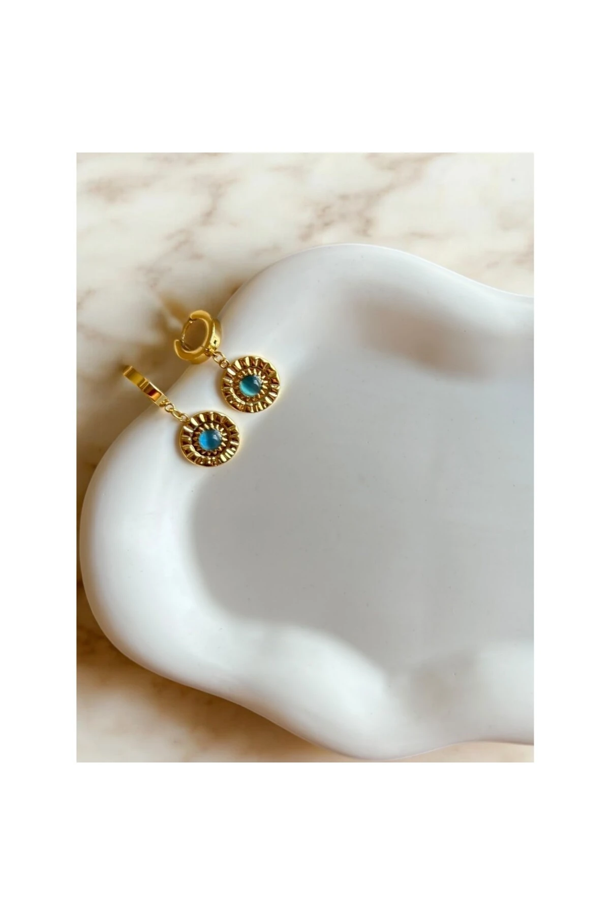 Mavi Opal Taşlı Güneş Ekseni Charm Çelik Küpe