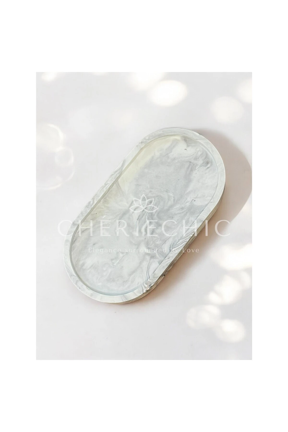 Oval Uzun Takı Sunum Tepsisi Dekor Obje | Mermer (Gri)