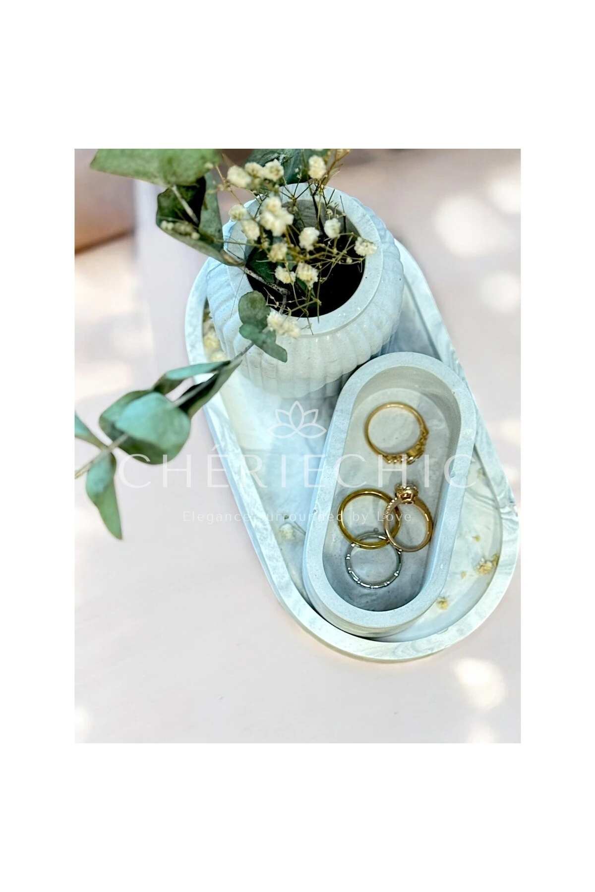 Mini Oval Dekor Obje | Takı Sunum Tabak | Mermer (Gri)