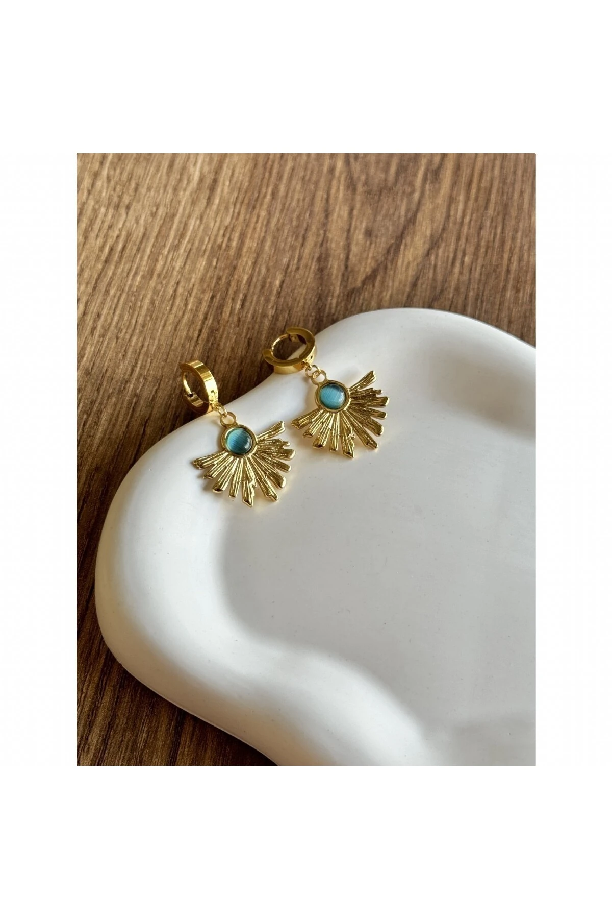 Mavi Opal Taşlı Güneşin Doğuşu Charm Çelik Küpe