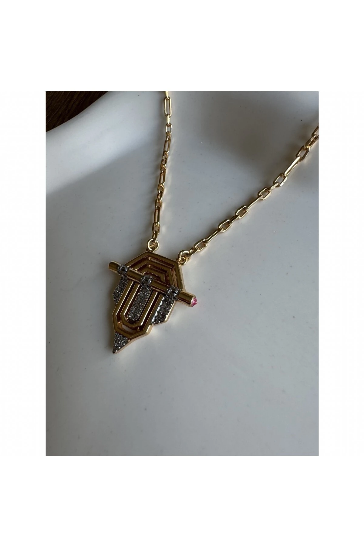 Madalyon Model Yakut ve Zirkon Taşlı Leyla Kolye