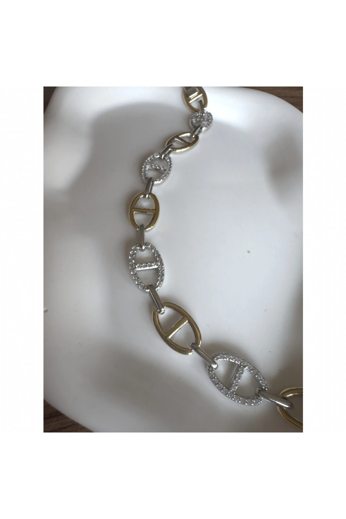 14 Ayar Altın ve Gümüş Mix Büyük DG Zincir Model Bileklik