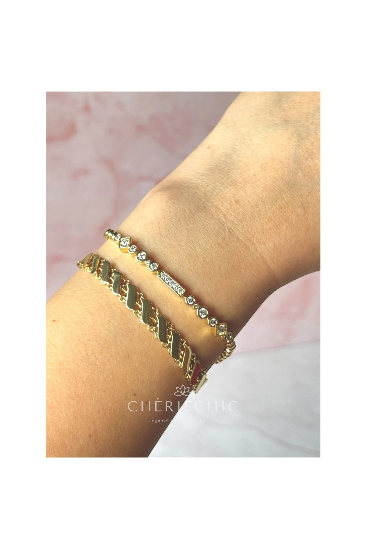 Geometrik Detaylı Kristal Zirkon Taşlı İnce Zarif Bileklik